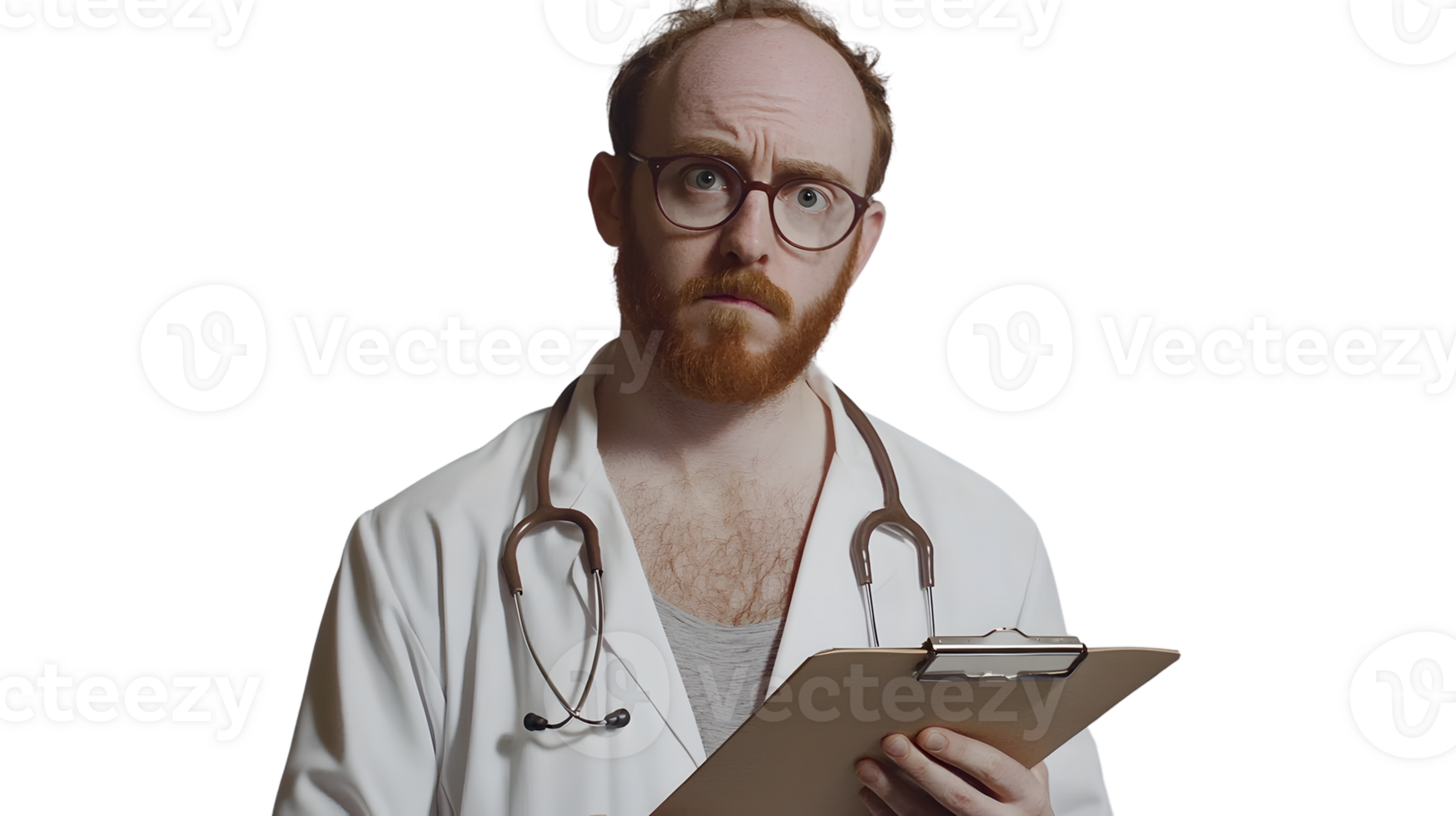 Medical Professional in White Coat Holding Clipboard with Stethoscope Around Neck Ideal for He png