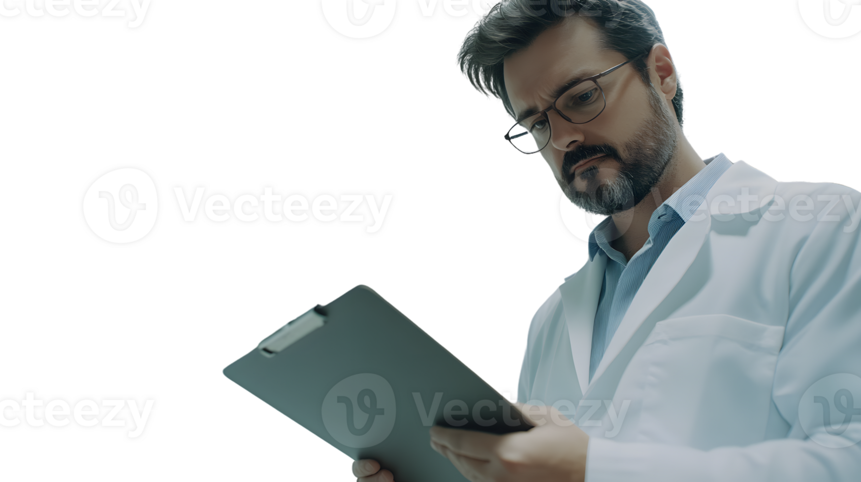 Medical Professional Reviewing Documents in a Clinical Setting png