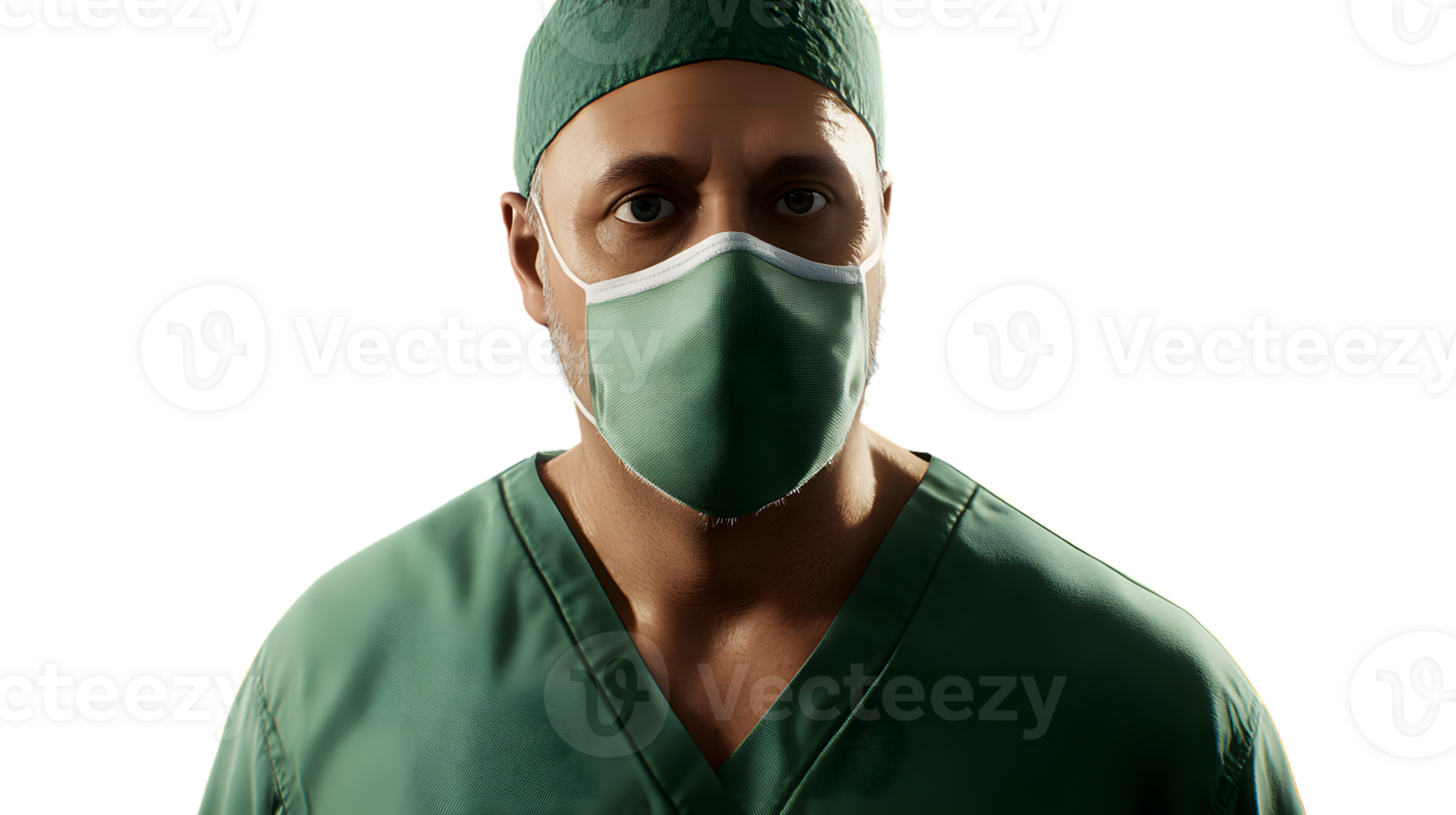 Medical Professional in Green Scrubs and Mask Focused on Healthcare and Safety png