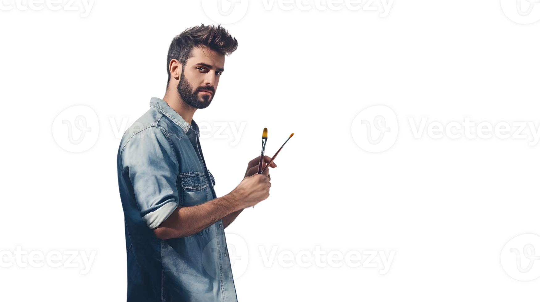 Painter Holding Brushes Creative Artist Artistic Expression Painting Tools Casual Denim Out png