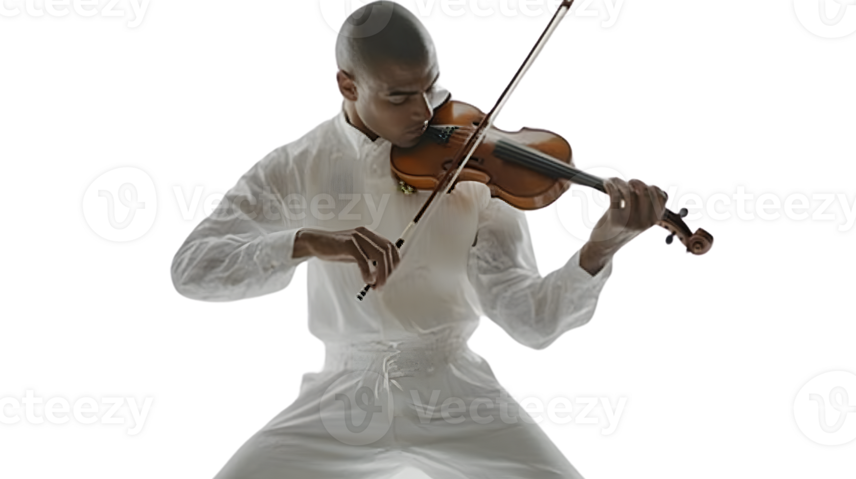Musician in White Playing Violin with Passion and Skill png