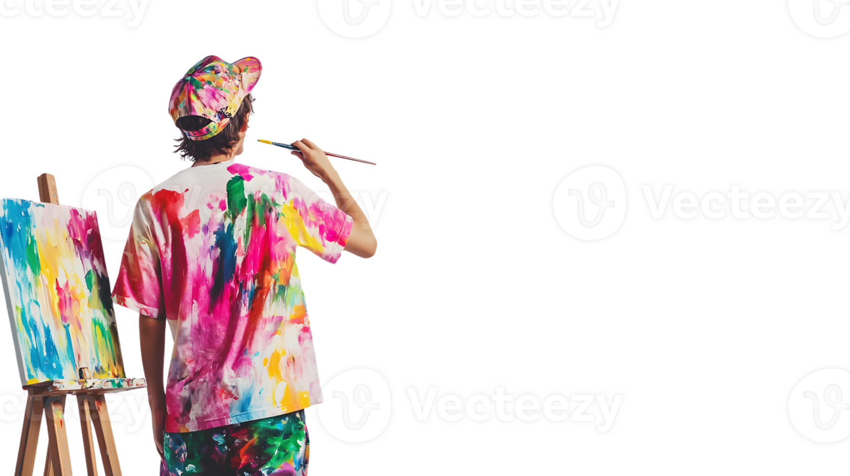 Painter in Action Vibrant Artwork Creation with Easel and Canvas png