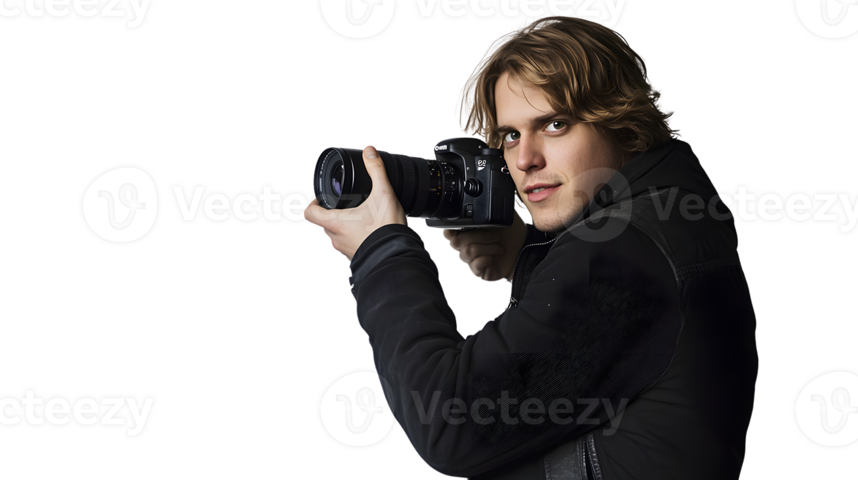 Photographer Capturing Moments with a Professional Camera in a Dark Setting png