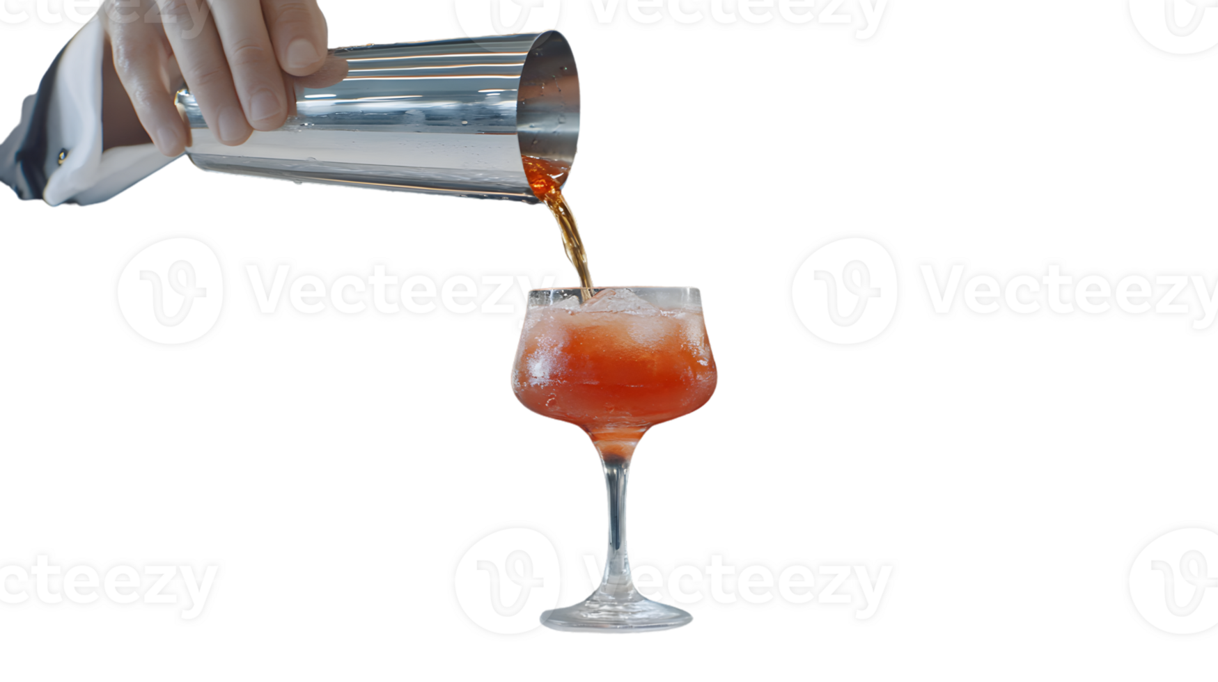 Pouring a Refreshing Cocktail into a Glass with Ice Cubes png