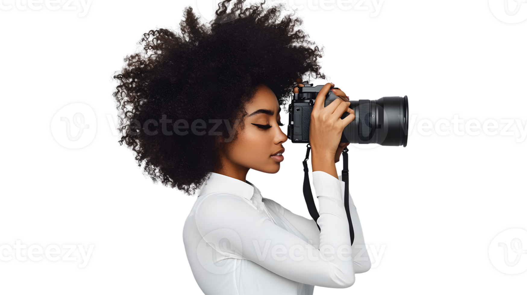 Photographer with Natural Hair Capturing Moments with a DSLR Camera png