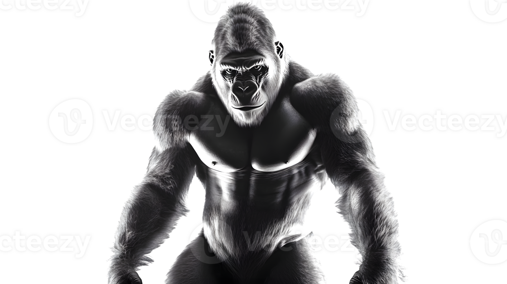 Powerful Primate in Monochrome A Detailed Gorilla Illustration with Intense Stare and Muscular png