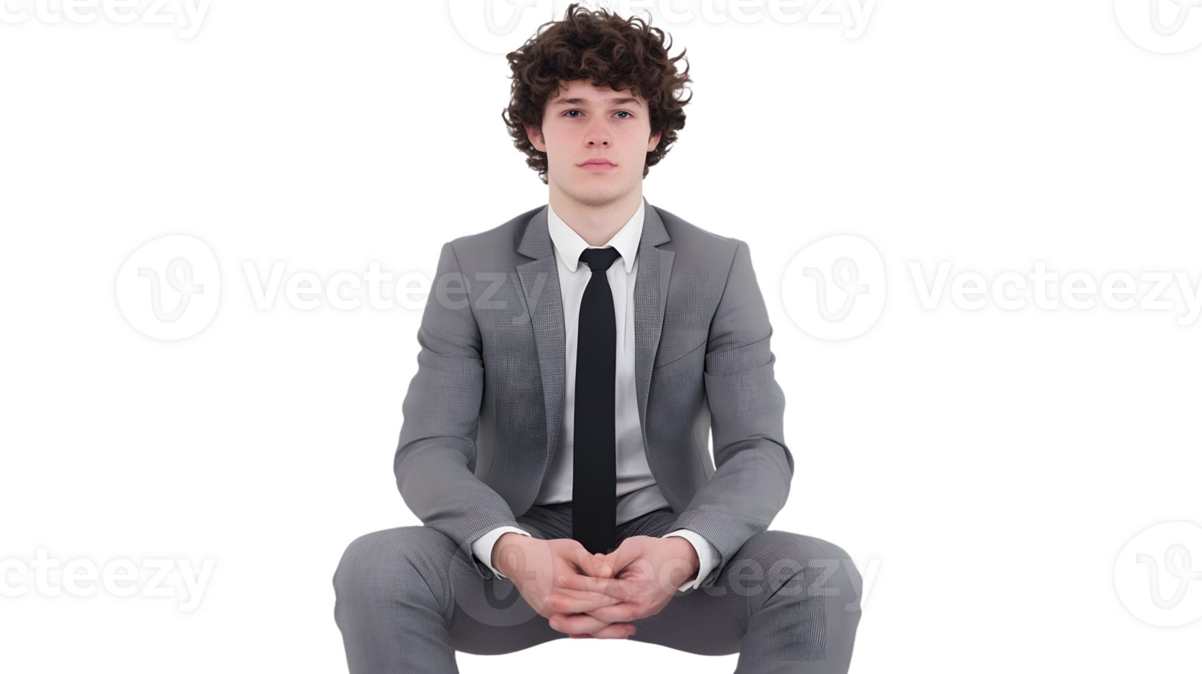 Professional in a Suit Sitting with Hands Folded Businessman Pose for Corporate Presentations png