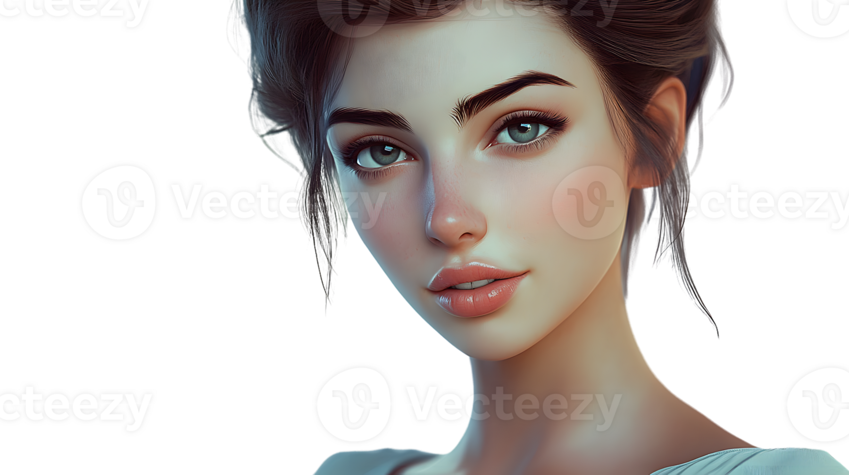 Realistic Digital Portrait of a Woman with Detailed Features and Soft Lighting png