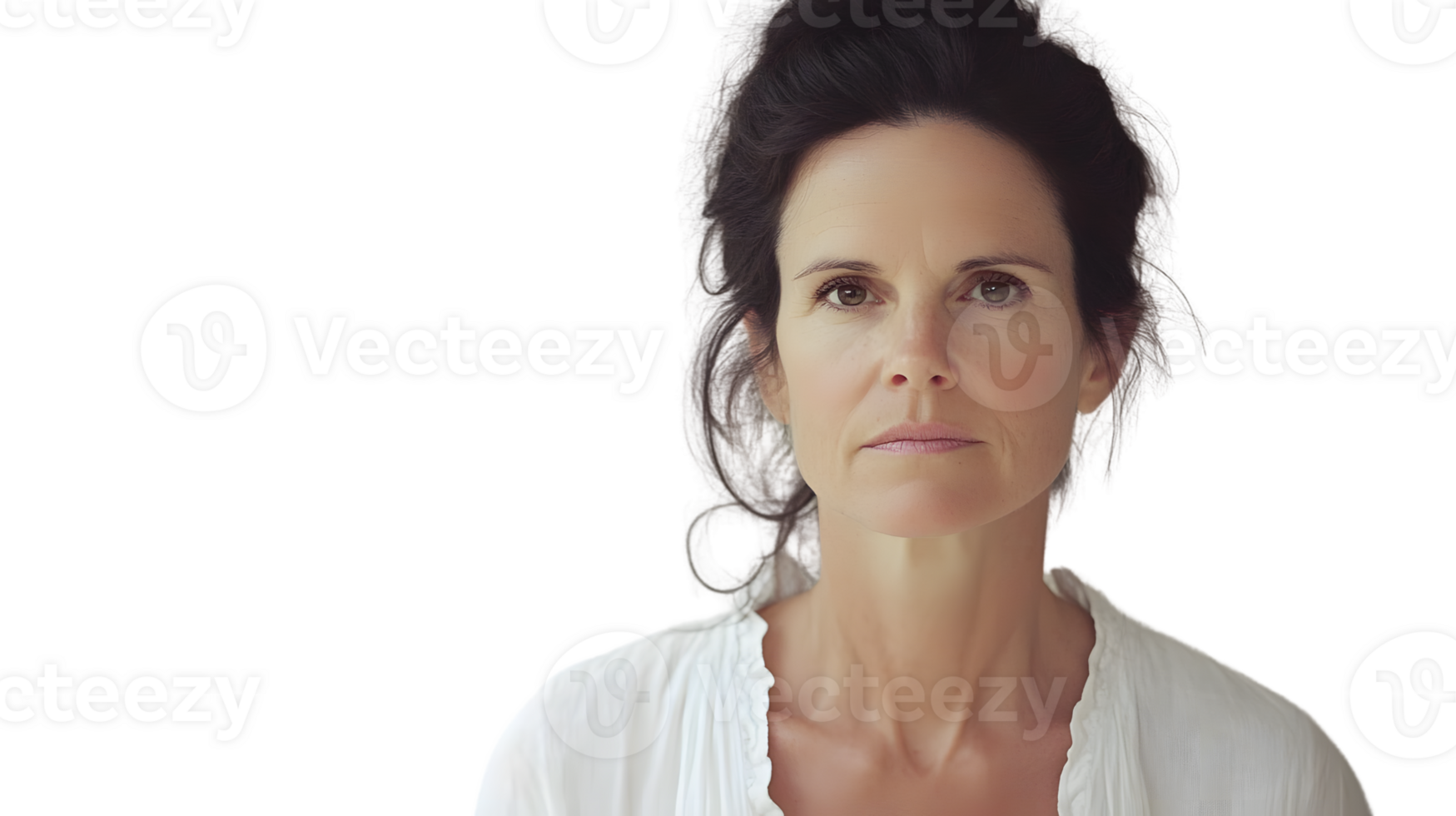Serious Expression of a Woman in White Clothing png