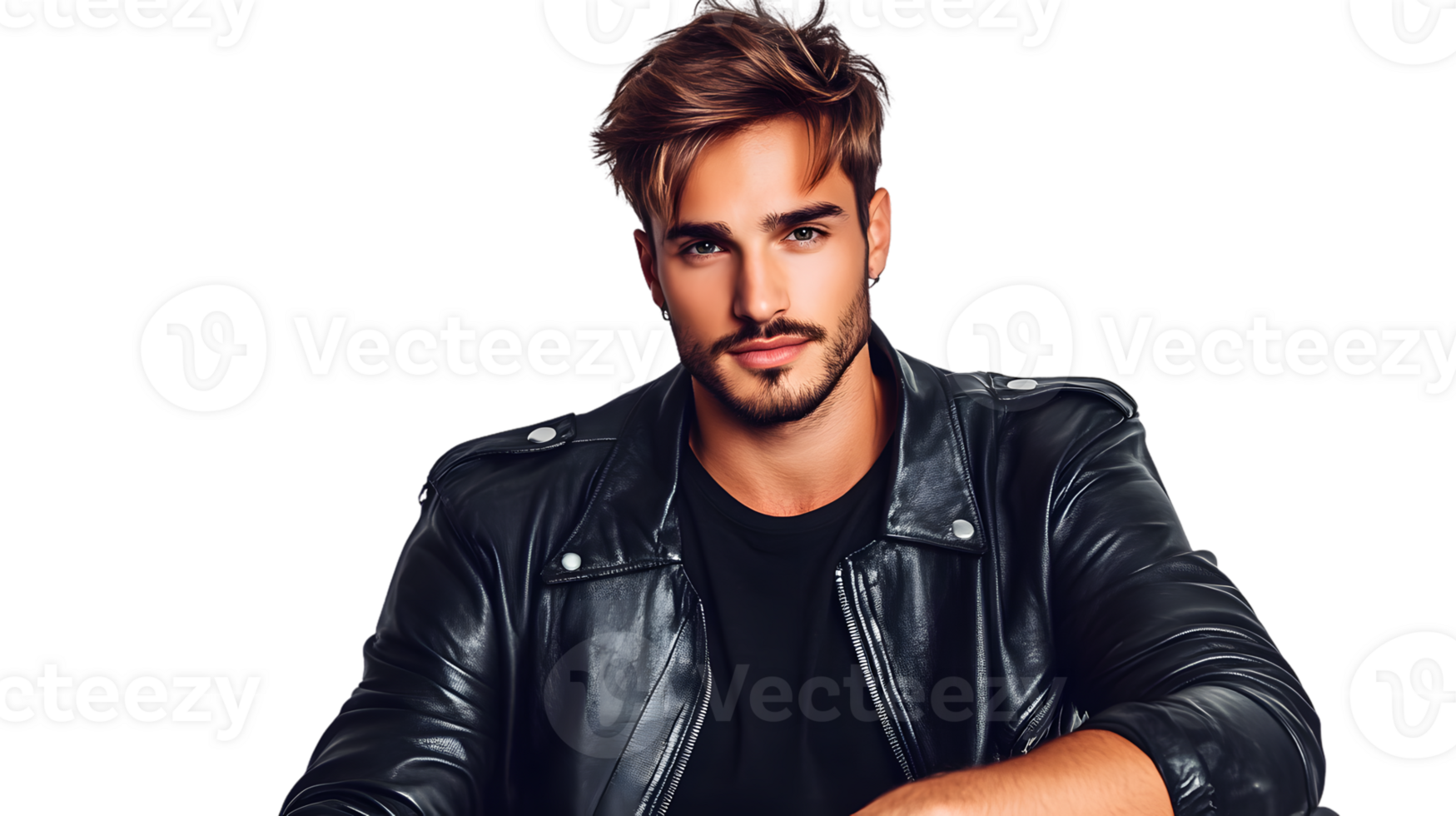 Stylish Man in Leather Jacket with Confident Pose png