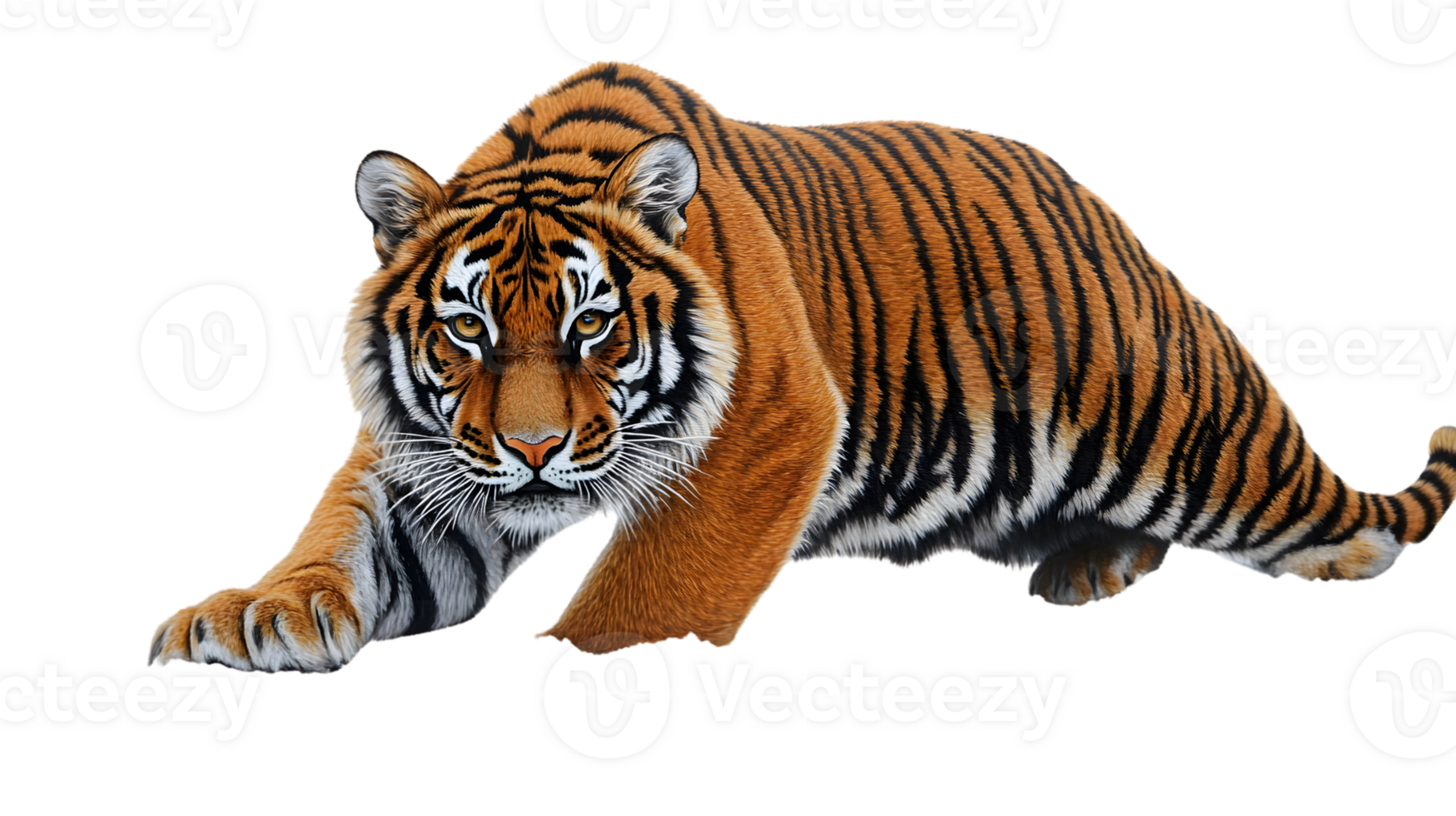 Striking Tiger in a Low Crouch Wildlife Photography Big Cat Image for Print or Web png
