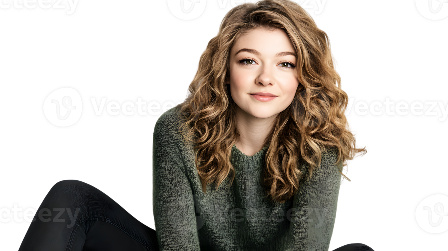 Studio Portrait of a Young Woman with Curly Hair png