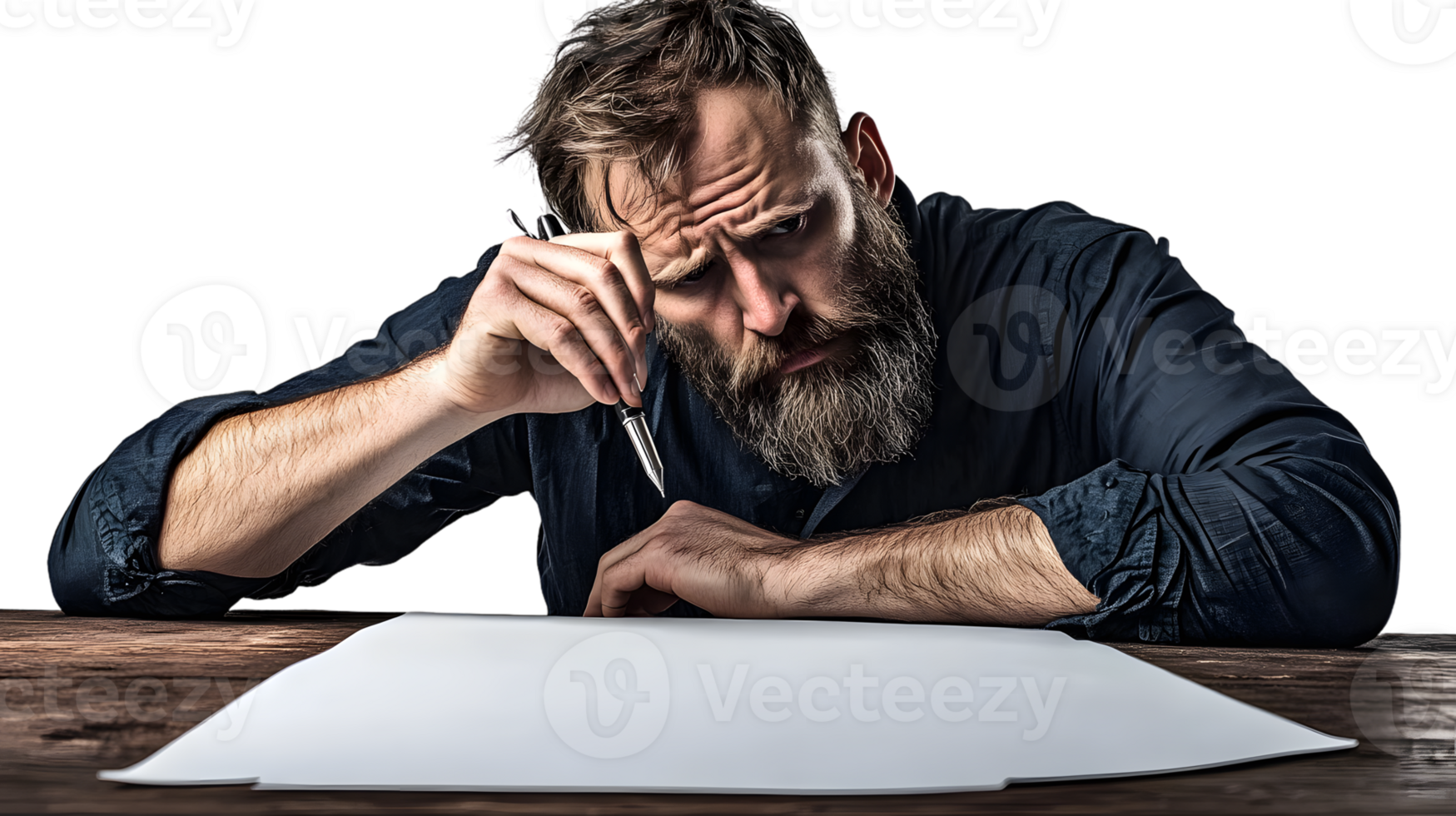 Thinking man with pen and paper png