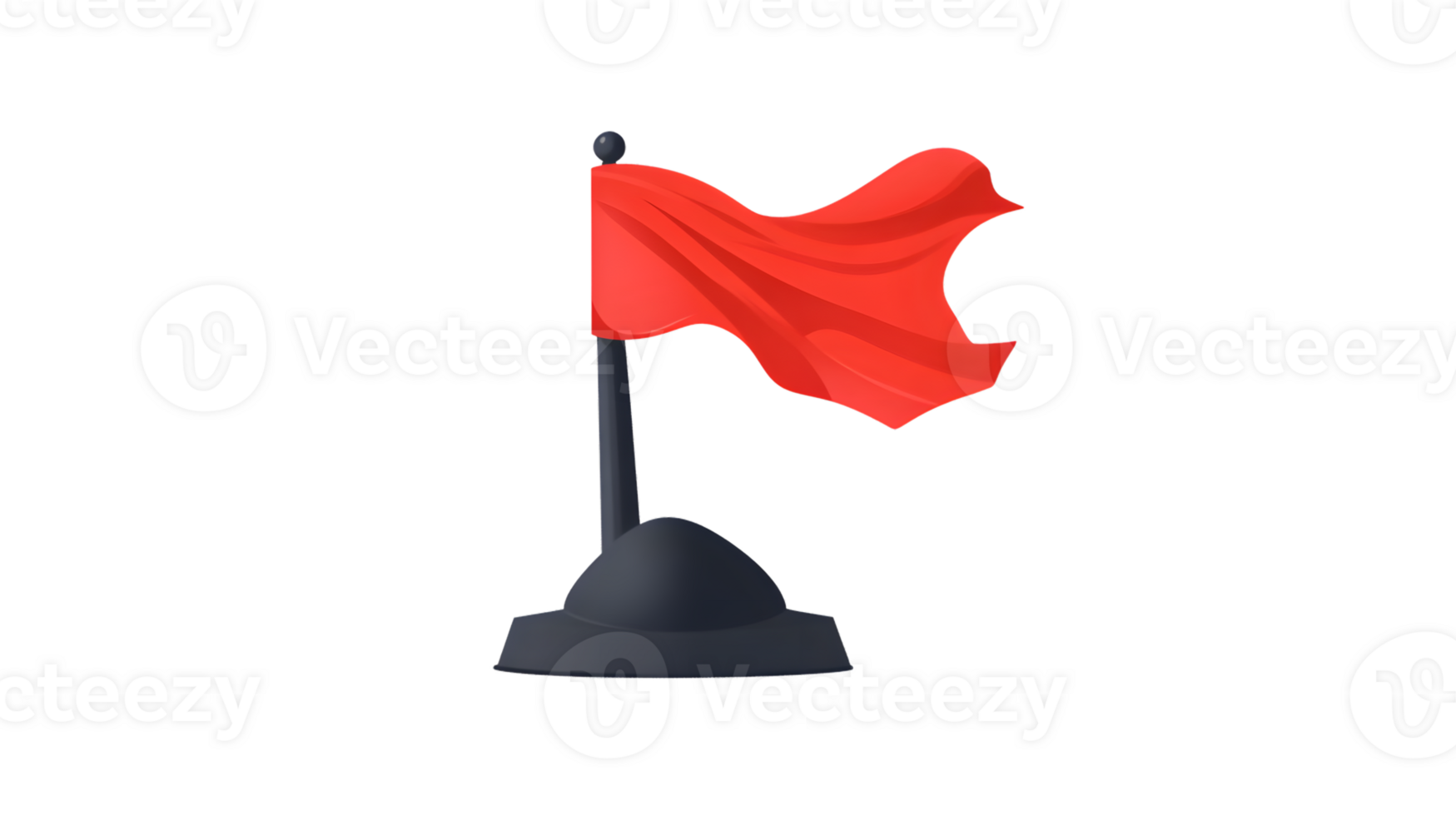 A bold red flag waving in the wind mounted on a sleek black stand ideal for sports events a png