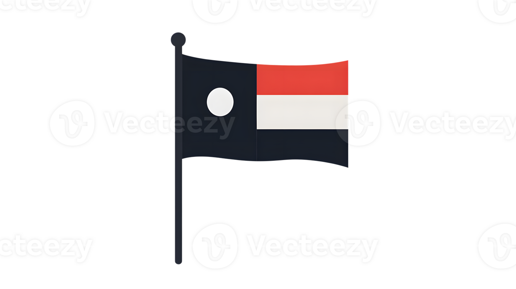 A flag waving in the wind with distinct color sections and a circular emblem ideal for cultura png