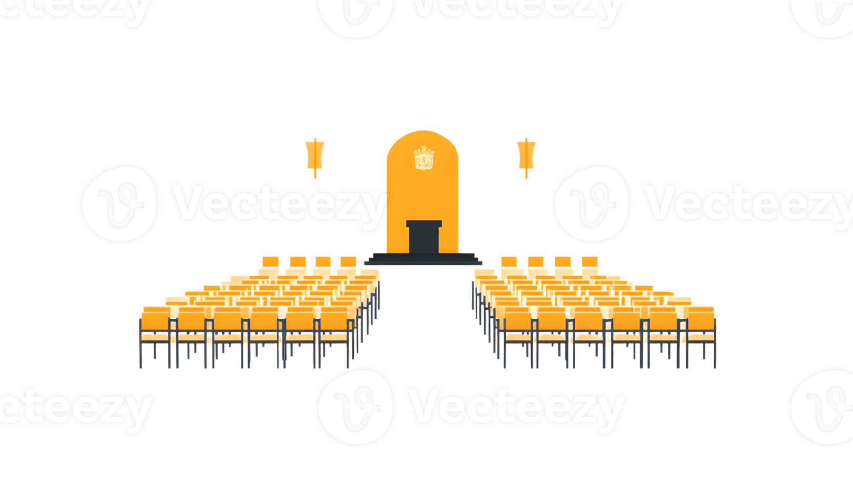 A grand event setup with rows of chairs and a central podium ideal for ceremonies or gathering png