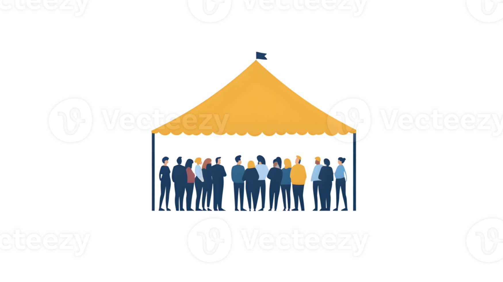 A group of people gathered under a vibrant yellow tent ideal for event planning community gat png