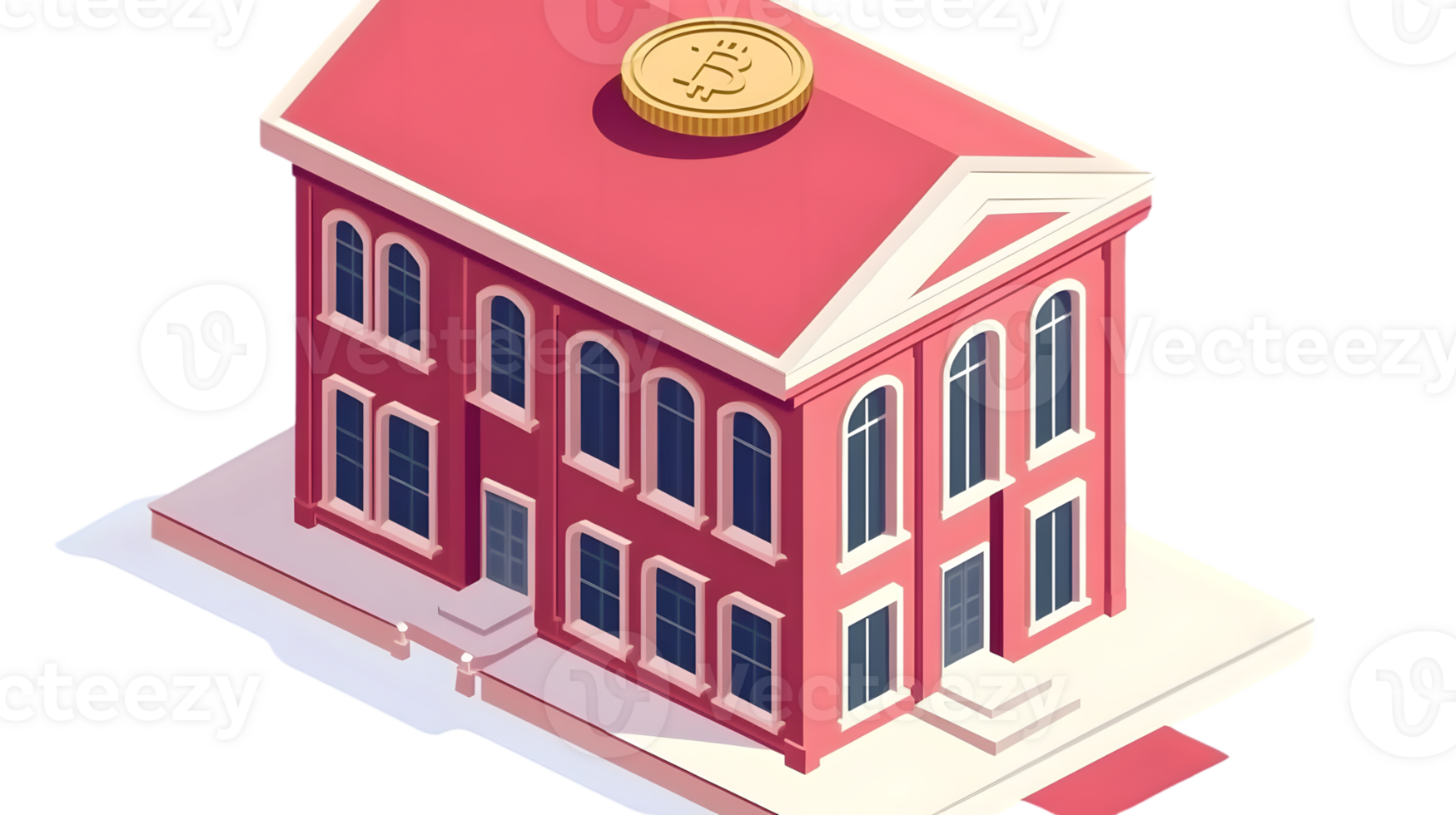 A digital illustration of a structure with a golden coin on top ideal for finance and cryptocu png