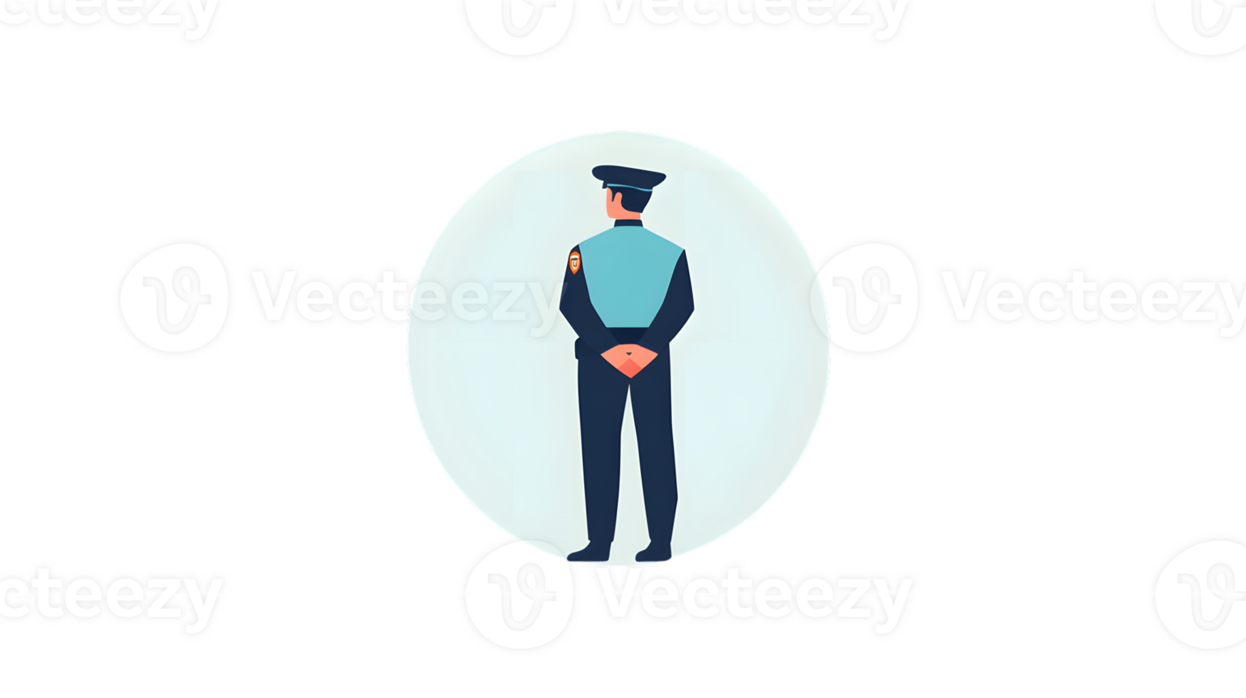 A uniformed officer standing at attention viewed from behind within a circular frame png