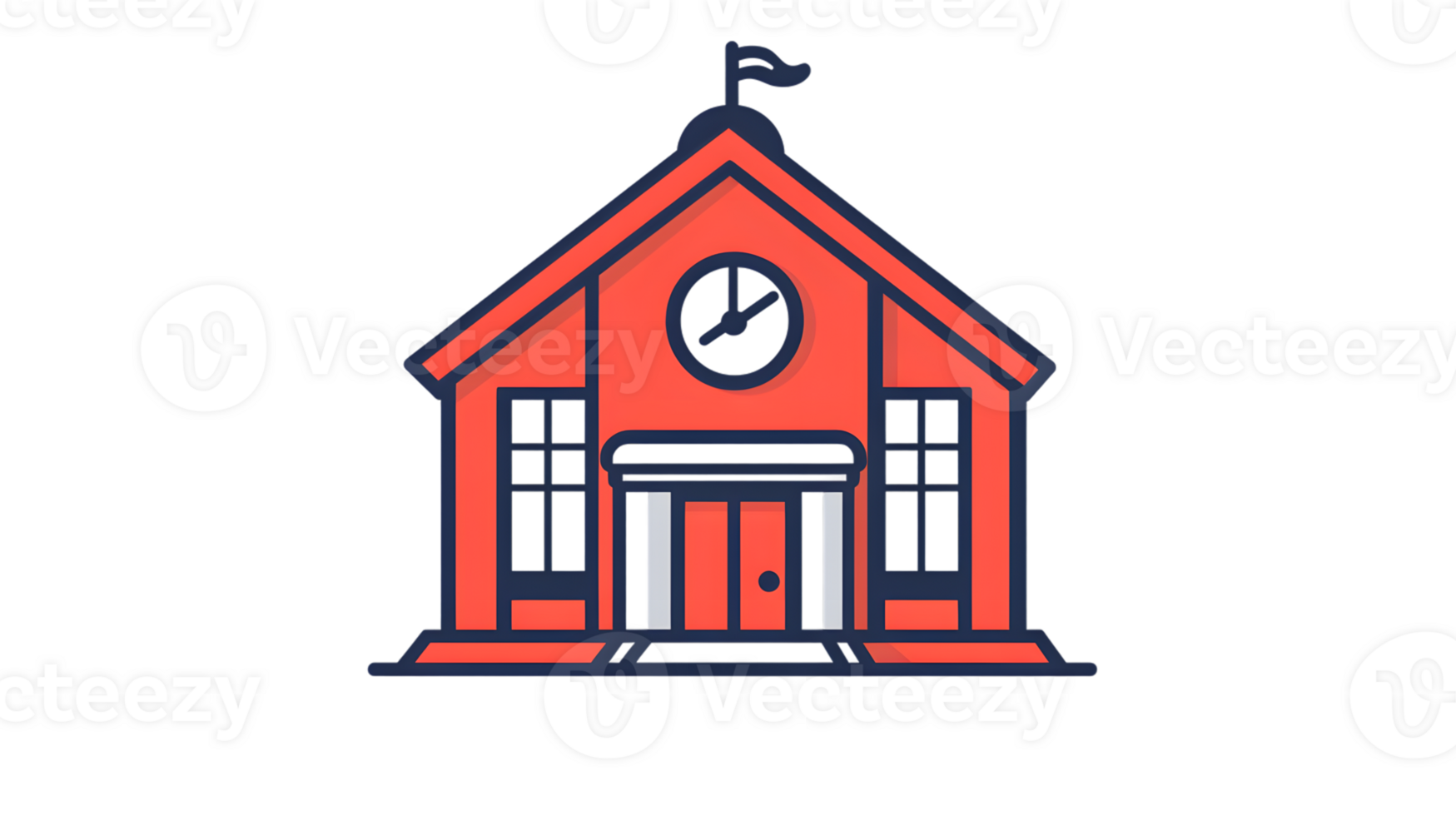 A vibrant educational structure with a clock and symmetrical windows ideal for learning enviro png