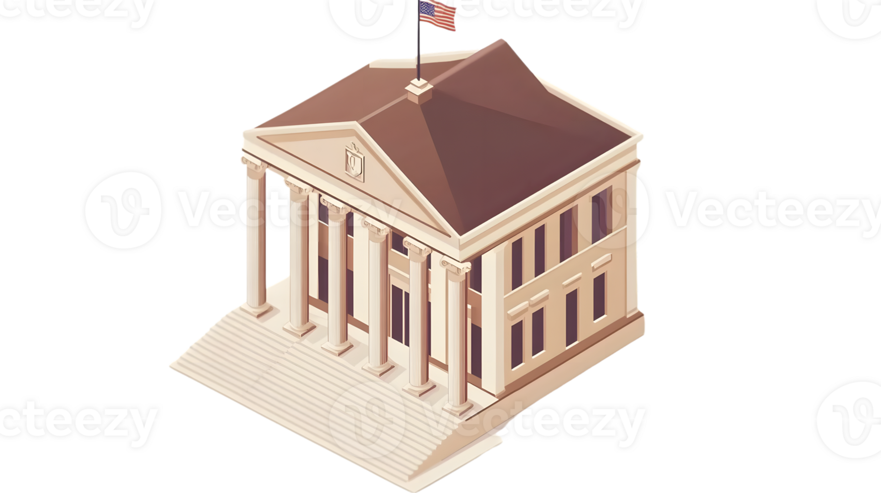 A stately structure with classical columns and a flag ideal for institutional or governmental png