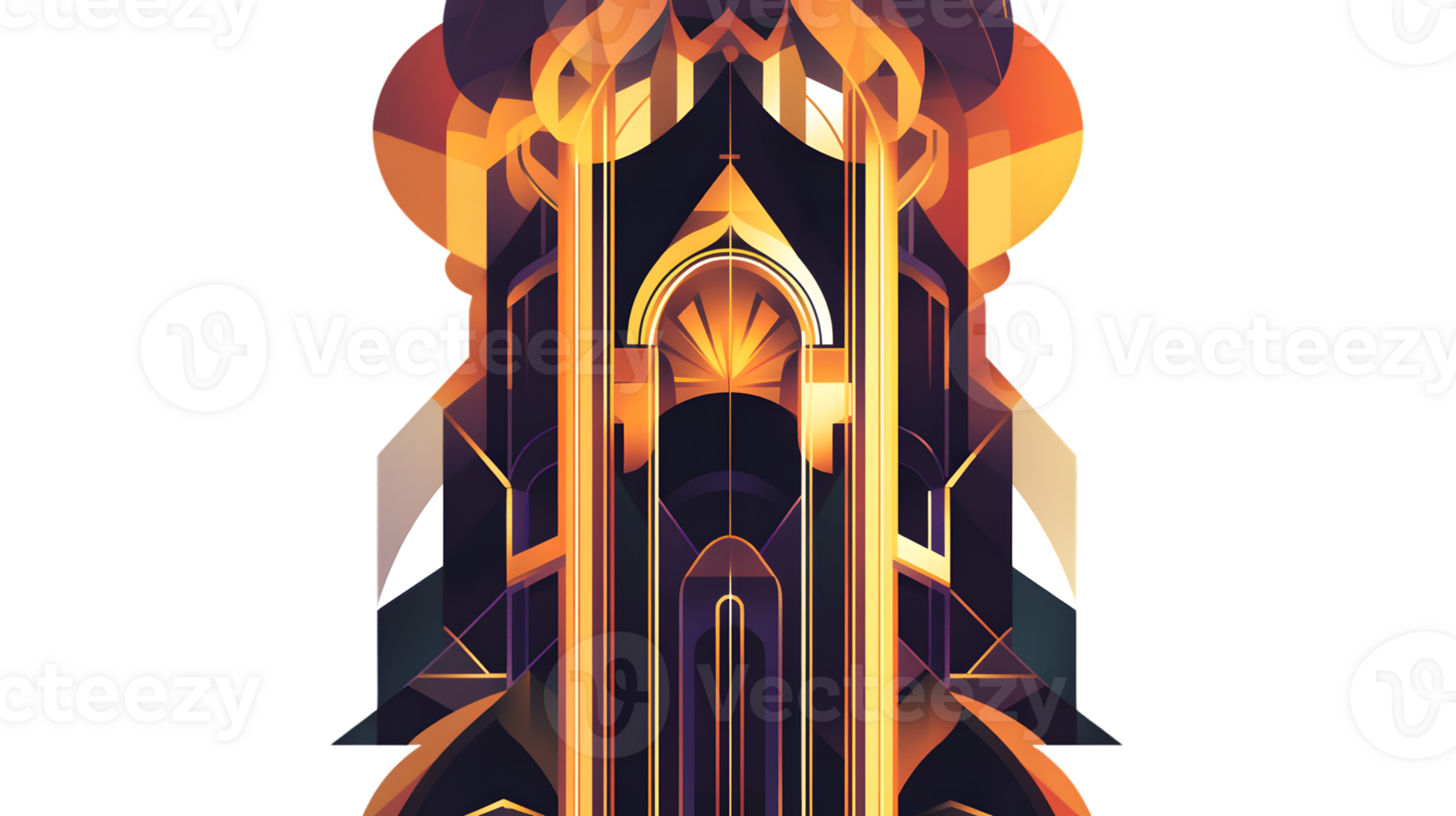 Abstract Geometric Architecture with Radiant Light Effects and Symmetrical Design png