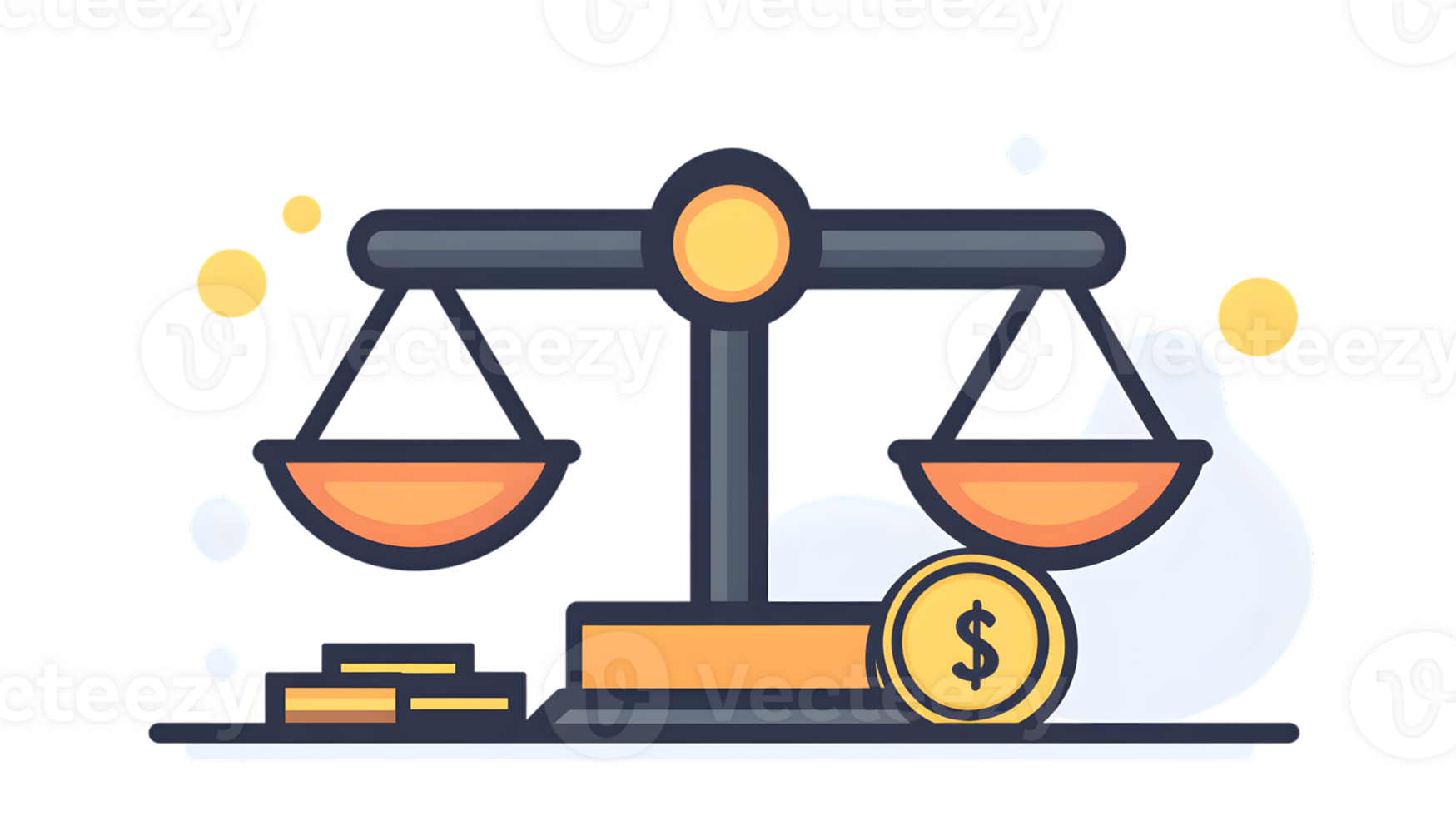 Balancing Financial Decisions A Scale with Coins and Currency Symbols png