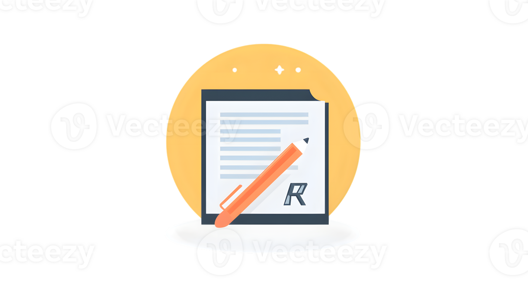Document Editing Icon with Pencil and Paper on Yellow Background for Writing Notetaking and png