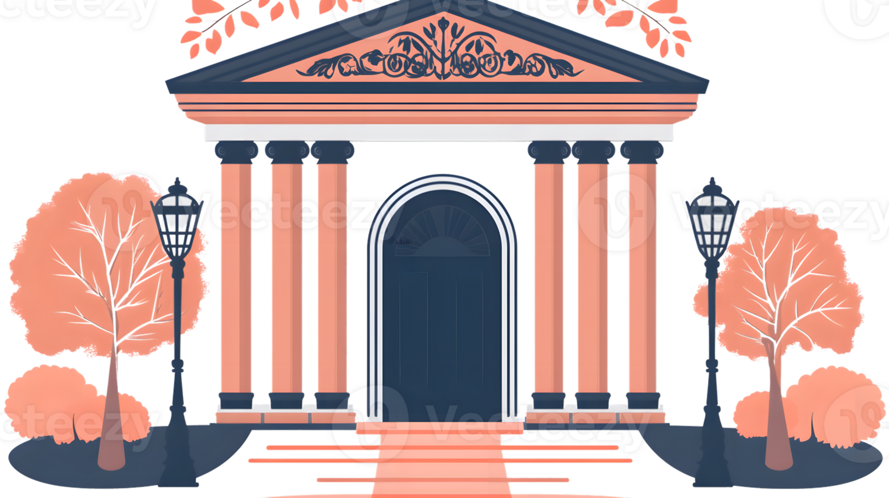 Classic Columns Entrance with Autumn Trees png