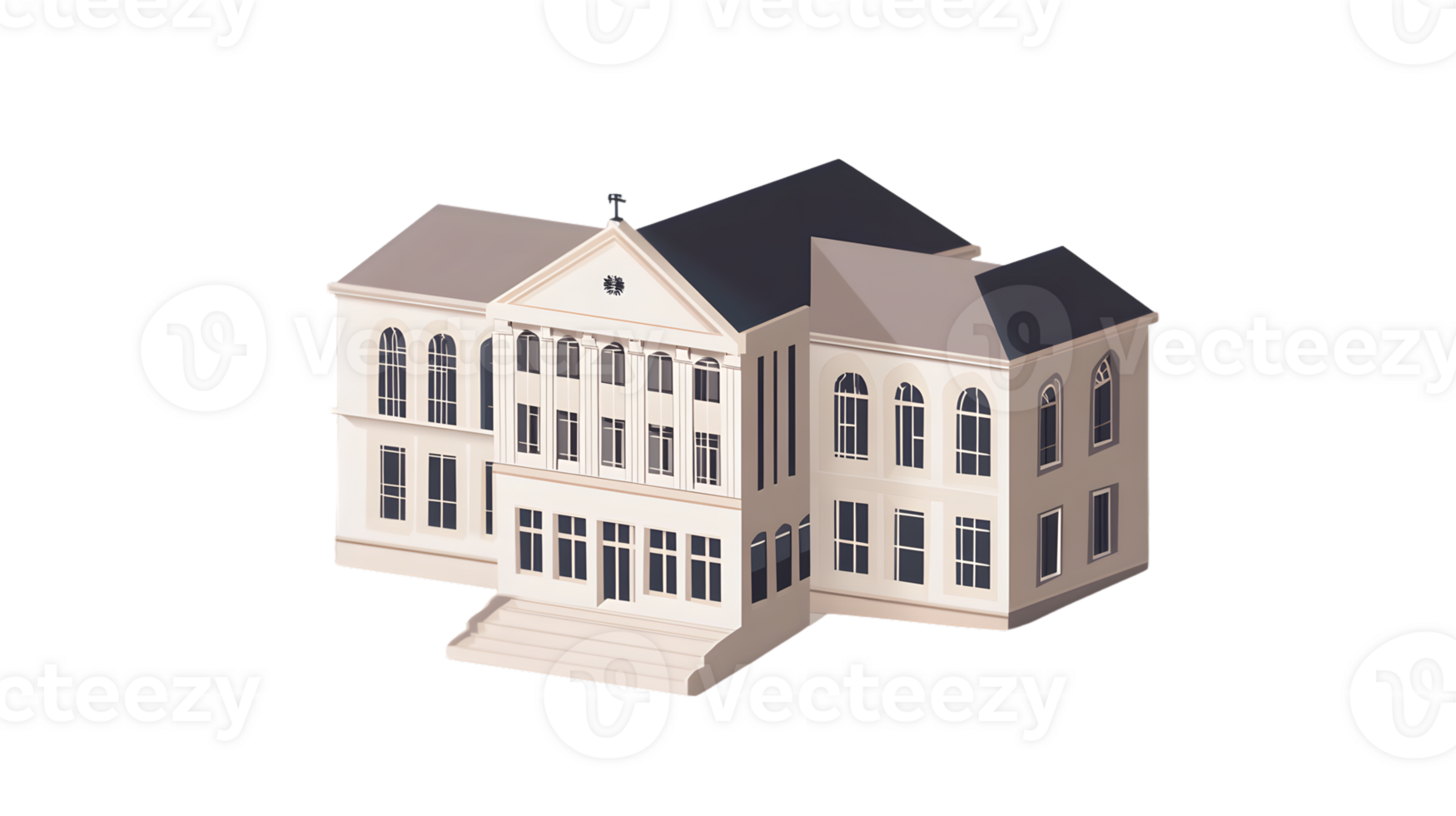 Elegant Architectural Design A Classic Building with Symmetrical Windows and a Triangular Faca png