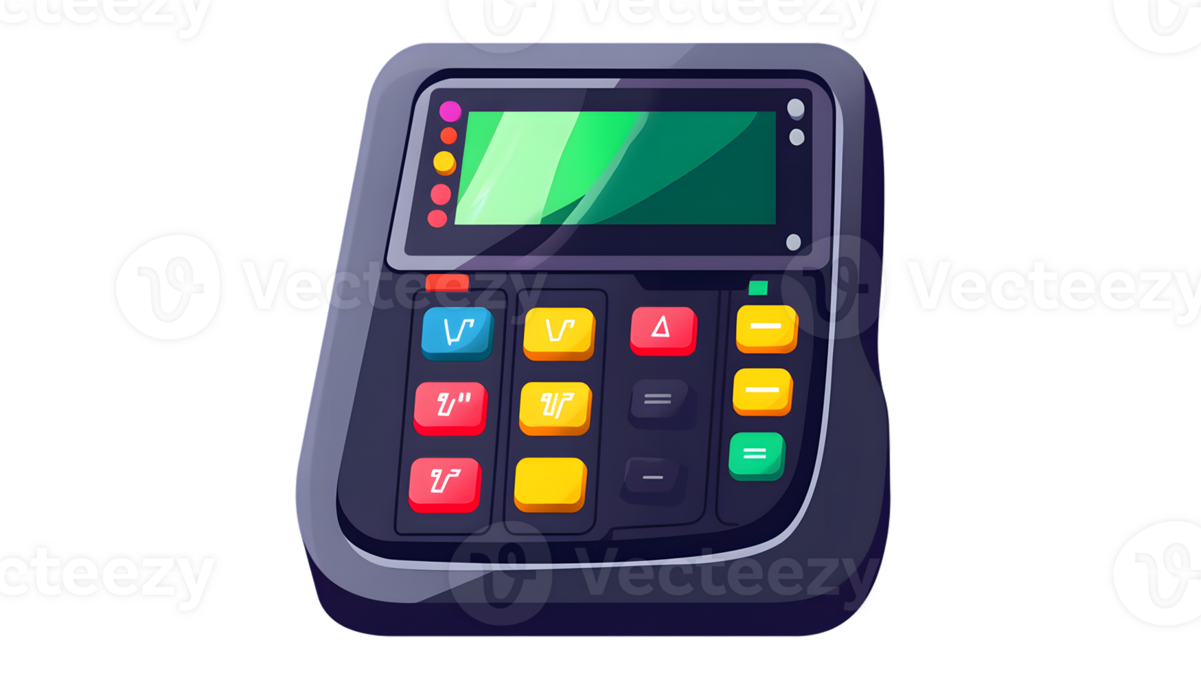Electronic Payment Terminal with Colorful Buttons and Display Screen for Modern Transactions png