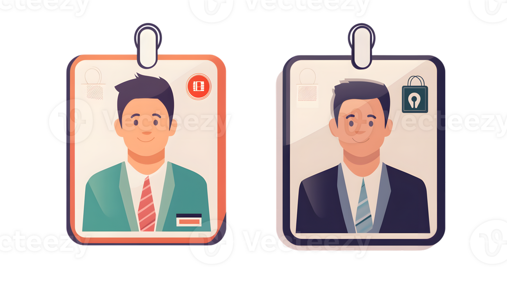 Employee ID Cards with Professional Attire and Security Icons for Business and Corporate Use png