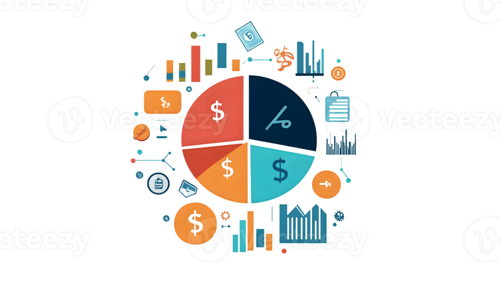 Financial Analysis and Data Visualization with Pie Chart and Icons png