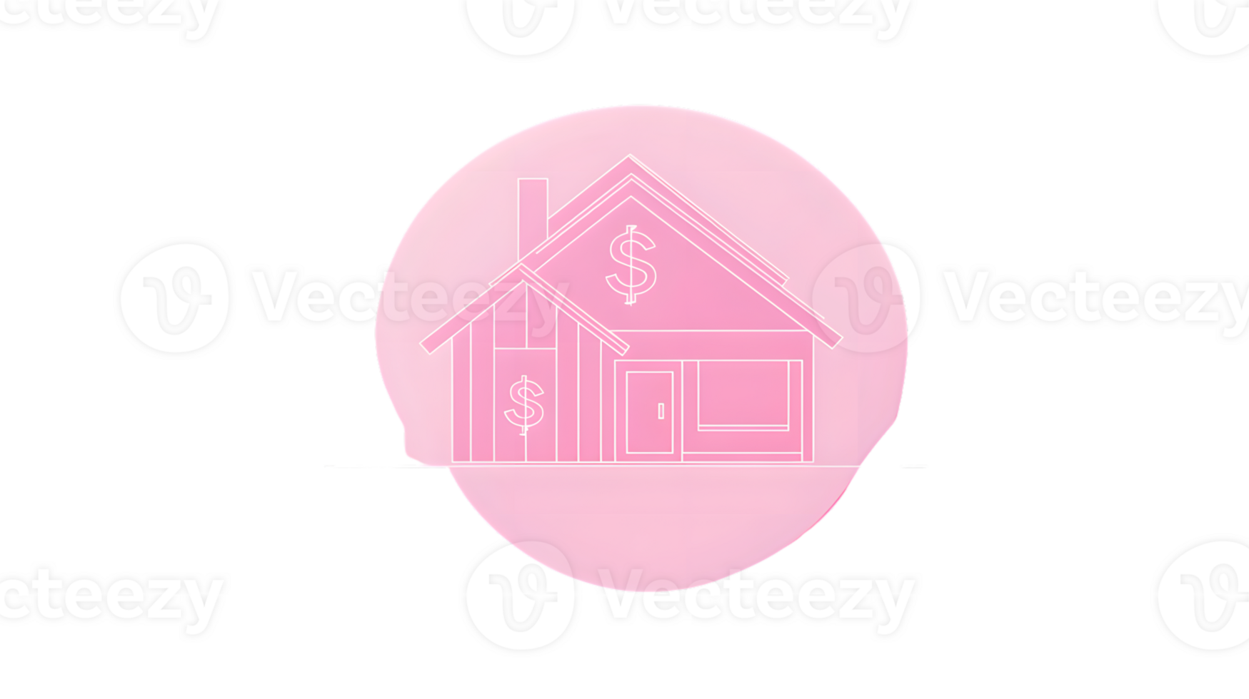 Financial Home Icon Pink Outline Illustration with Dollar Signs for Finance Real Estate and png