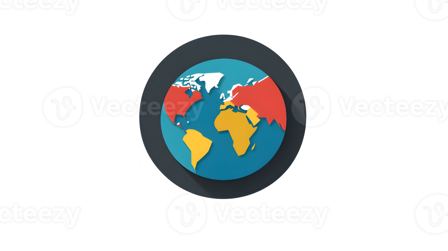 Global Icon with Colorful Continents on a Dark Background png