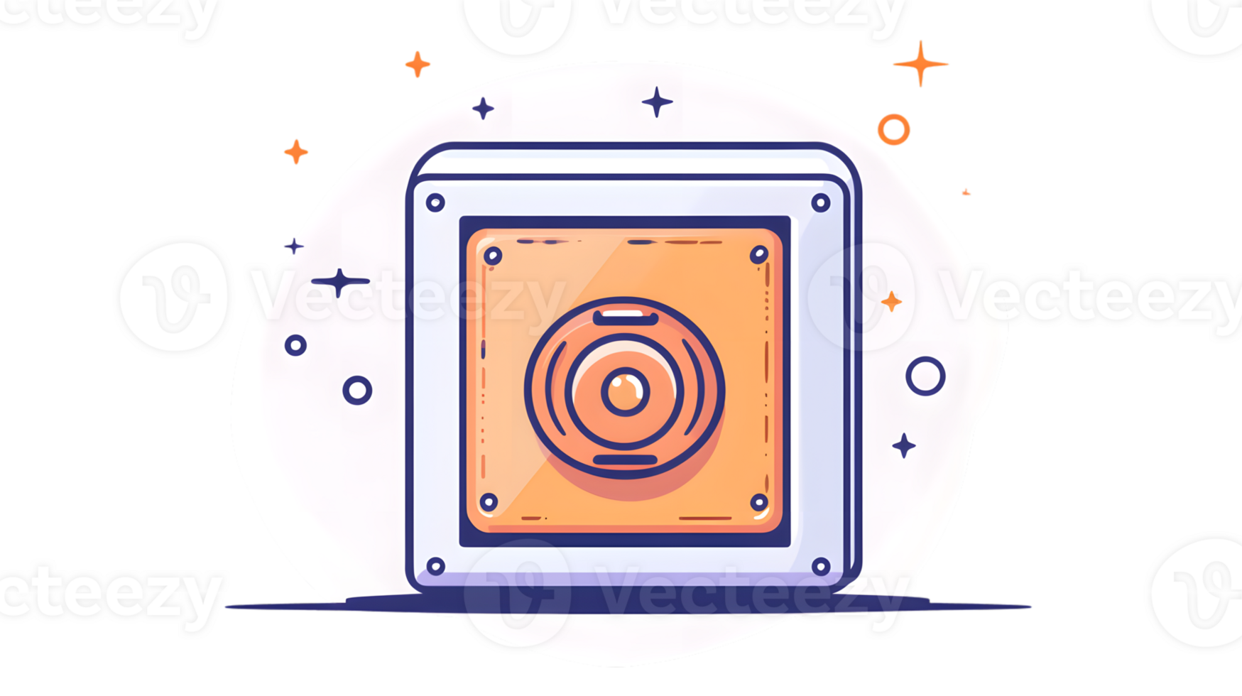 Futuristic Device with Concentric Circles Displayed on a Screen Surrounded by Sparkling Effect png