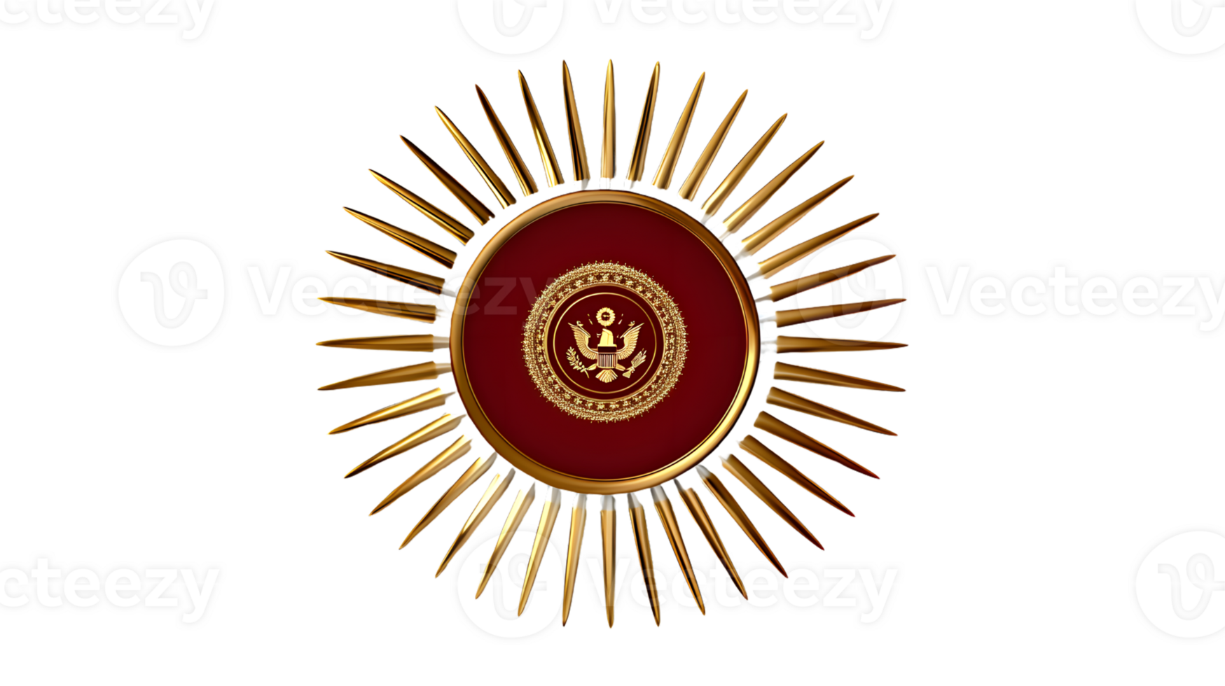 Golden Emblem with Radiant Rays and Detailed Crest Design for Official or Ceremonial Use png