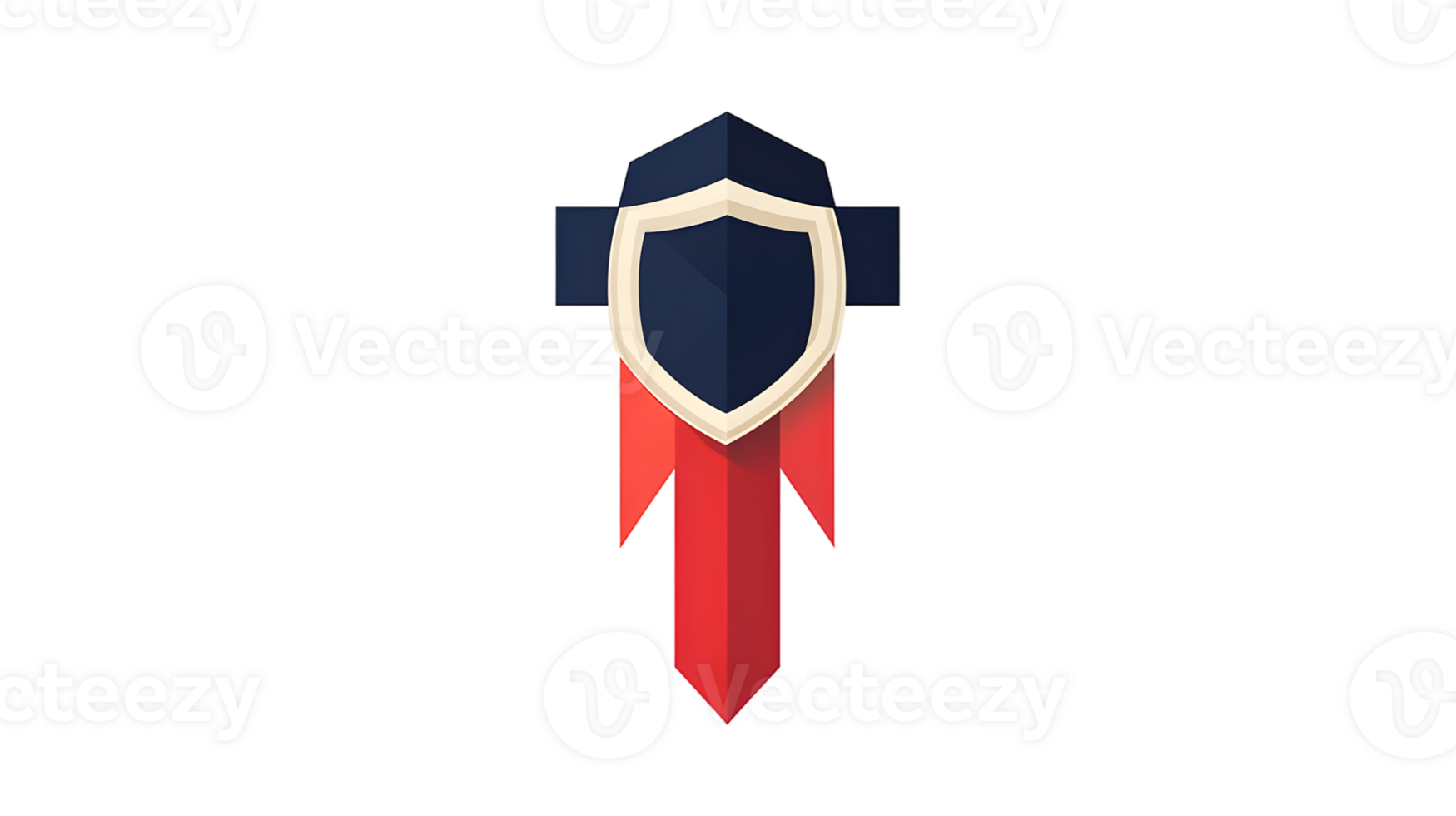 Heraldic Shield with Red Ribbon Medieval Design for Awards Badges and Decorative Elements png
