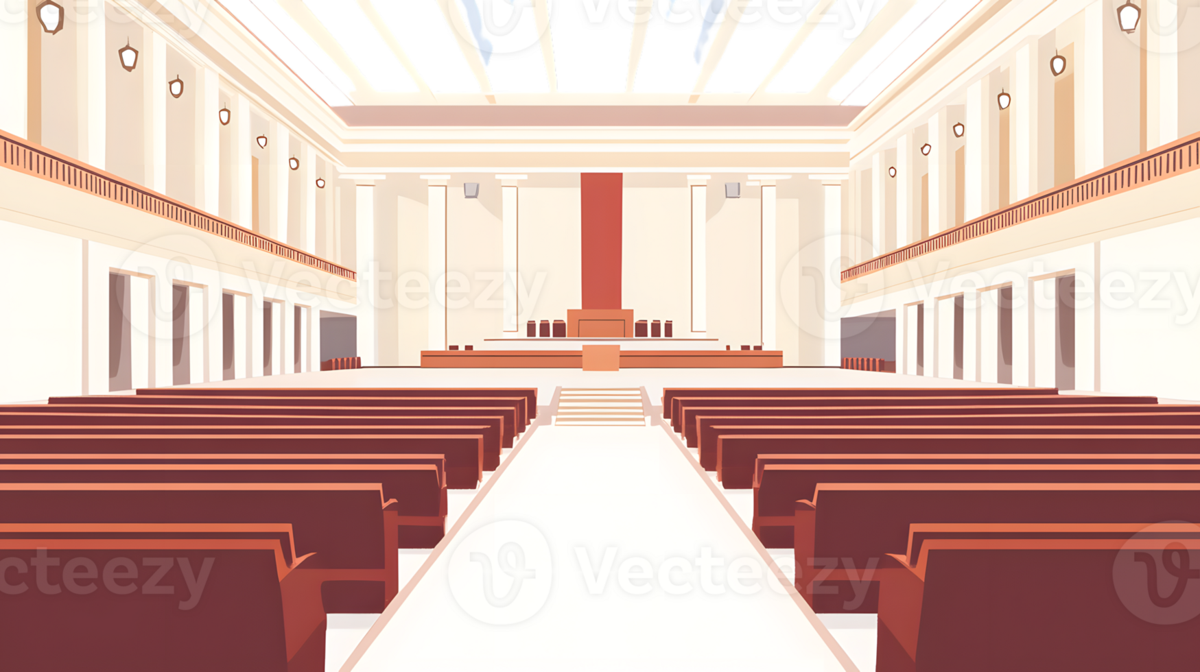 Grand Hall Auditorium with Rows of Seats and Stage png