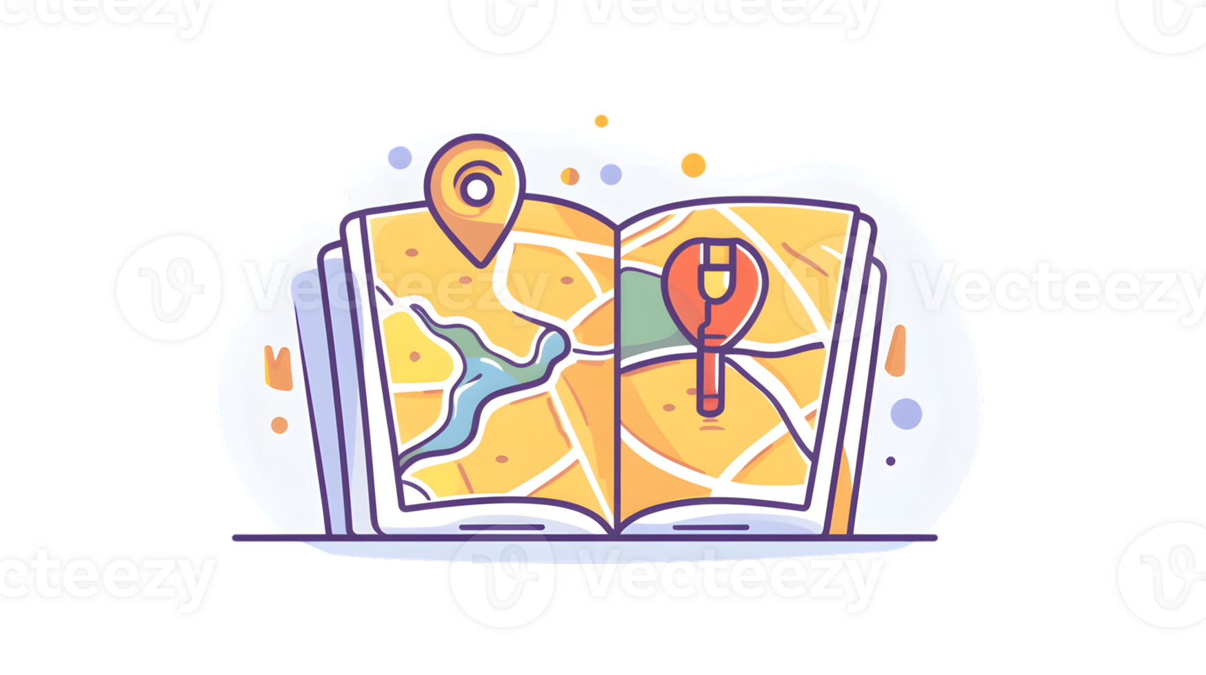 Illustrative Map with Location Pin and Plug Icon Ideal for Navigation Technology and Travel png
