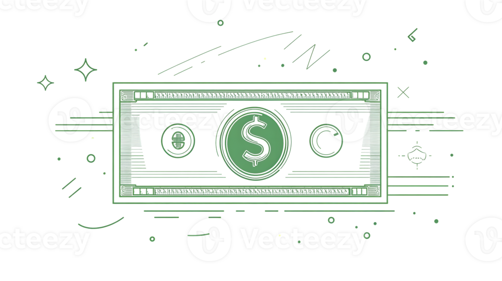 Illustrative depiction of a stylized currency note with dollar symbol ideal for finance and ec png