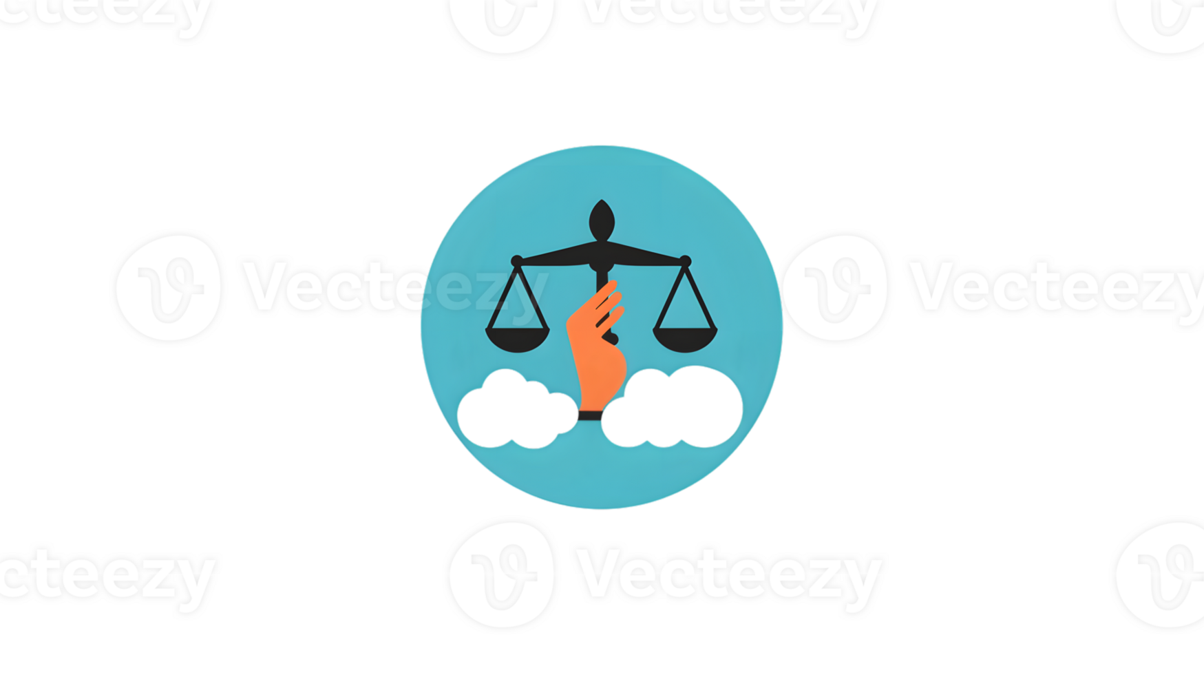 Justice and Balance Hand Supporting Scales with Clouds in a Teal Circle Design for Legal Fair png