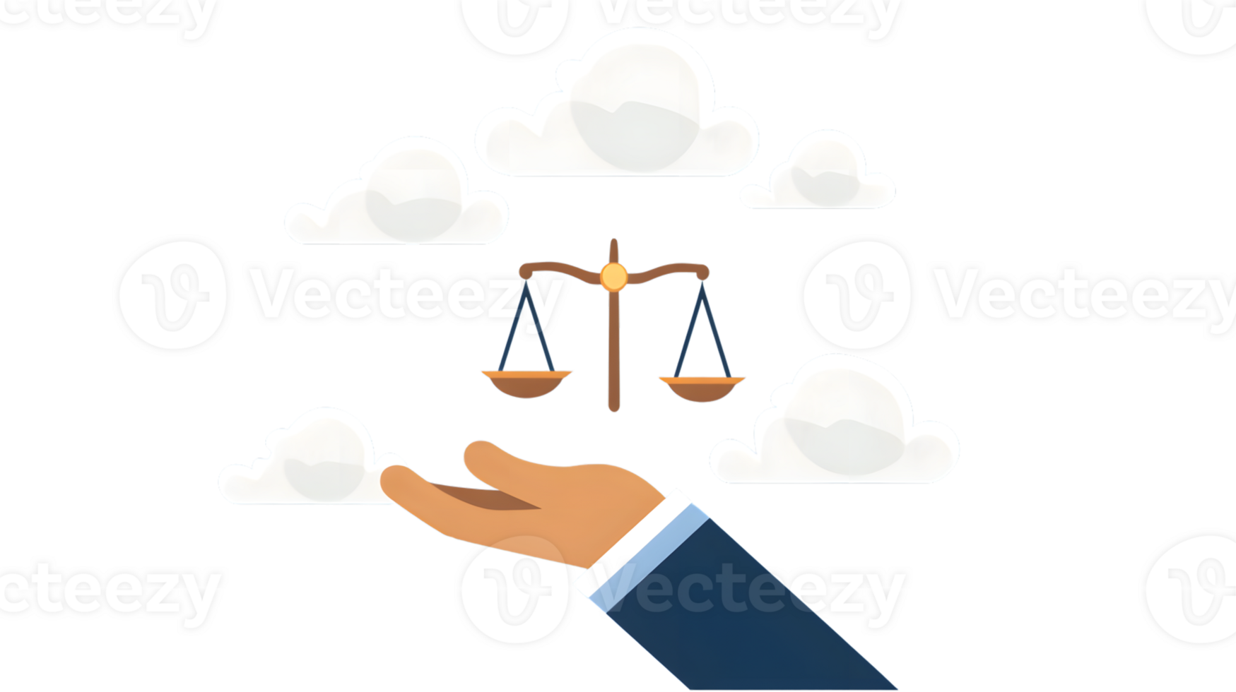 Justice and Balance Hand Holding Scales Amidst Clouds Symbolizing Fairness and Equality in De png