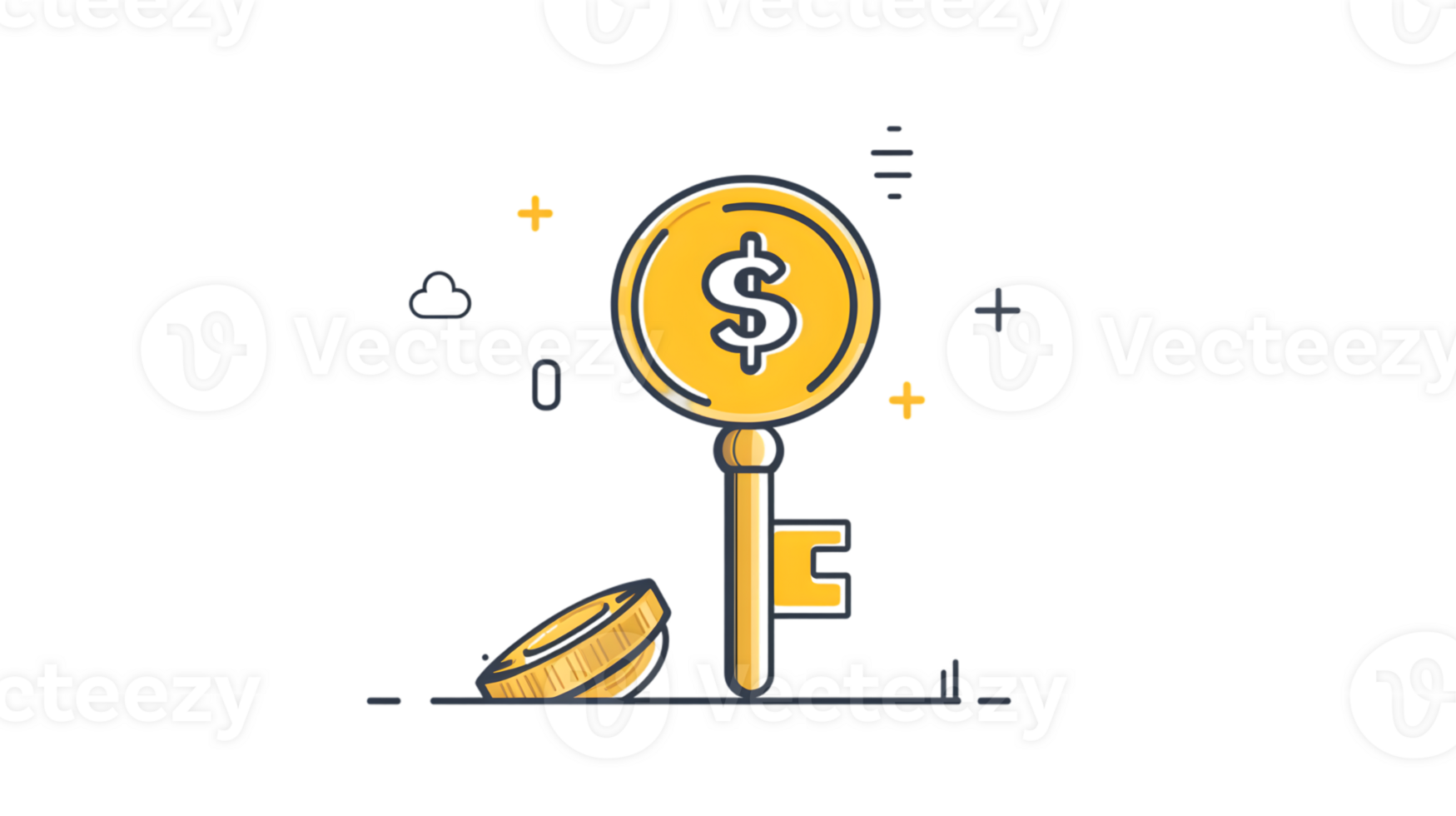 Money Key Illustration Unlocking Financial Opportunities with Dollar Symbol and Coins png