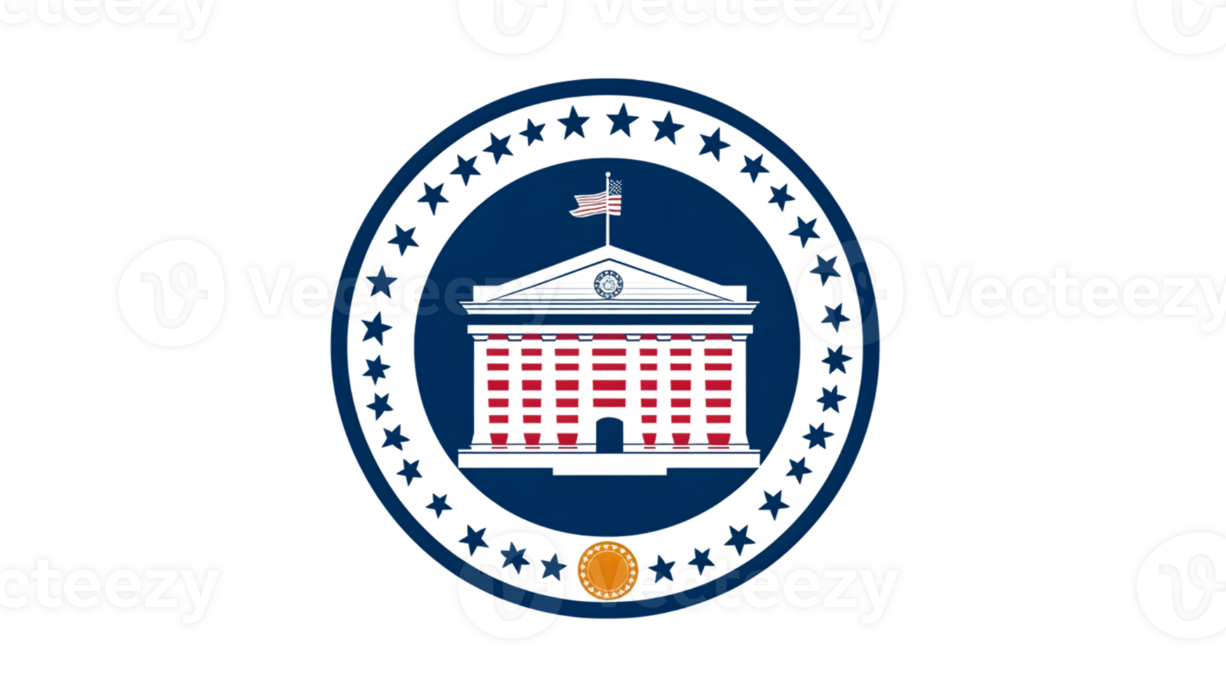Official Emblem with Architectural Structure and Symbolic Elements png