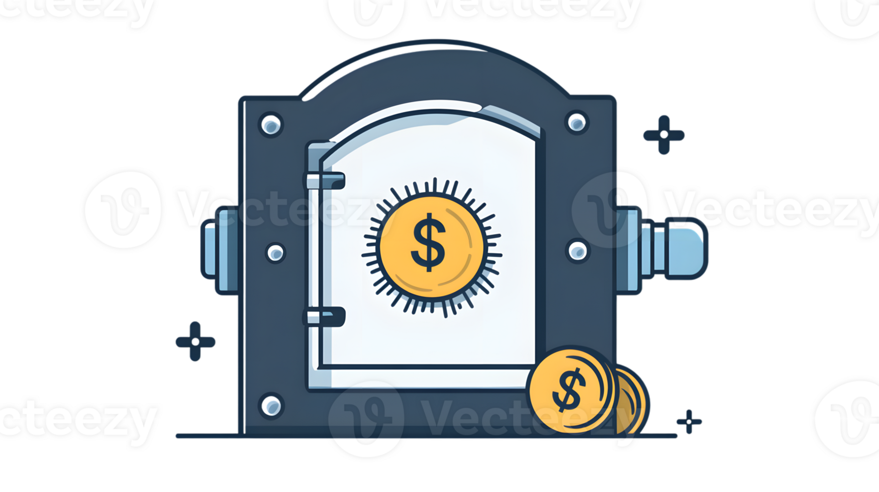Secure Financial Storage A Vault with Dollar Coins and Symbols of Wealth and Protection png