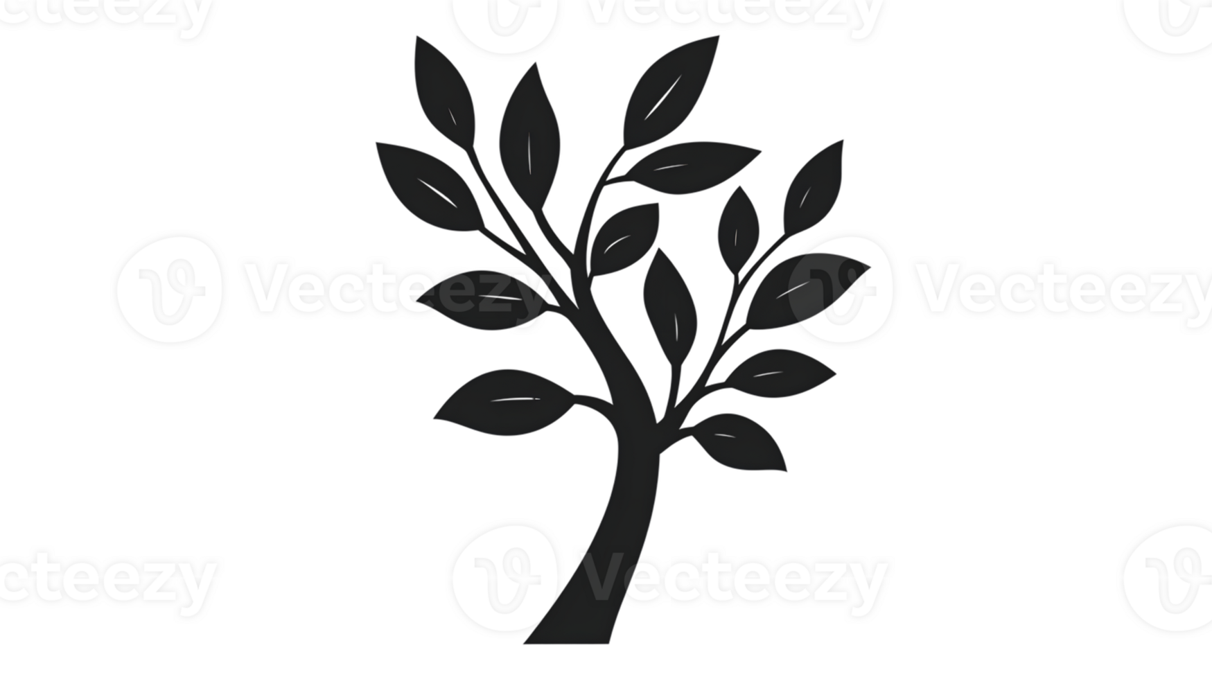 Silhouette of a Tree with Leaves on a Black Background Minimalist Design for Nature and Botani png