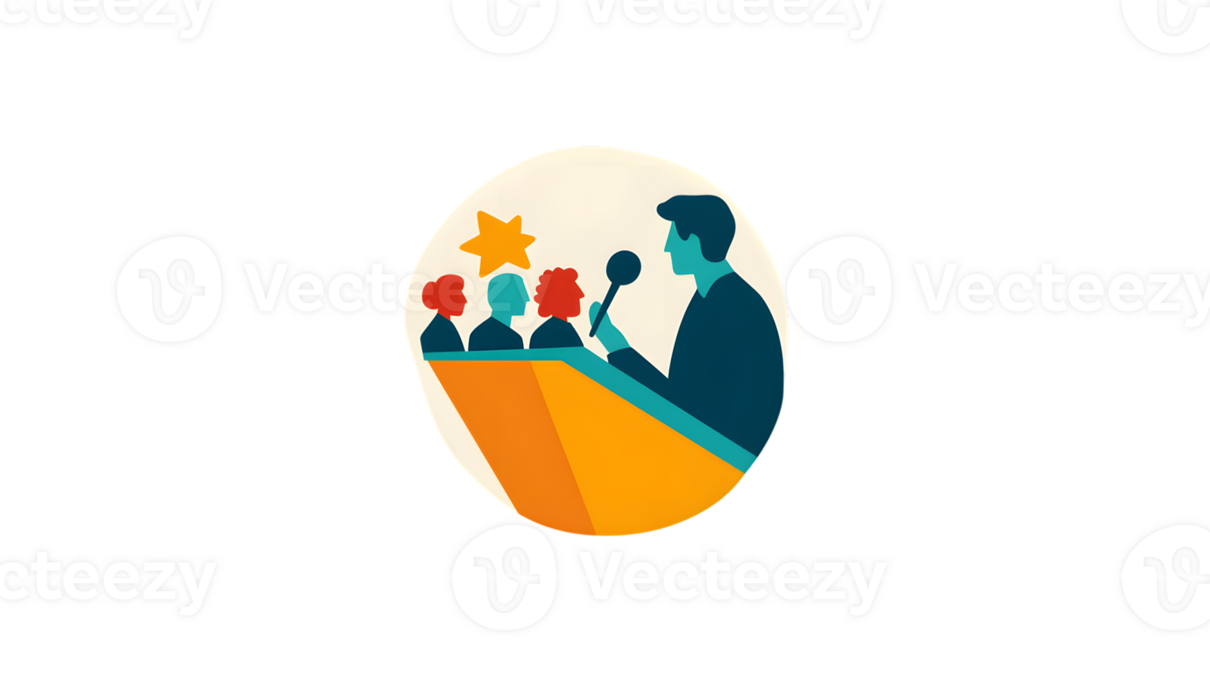Speaker Addressing an Audience with Microphone and Star Icon png