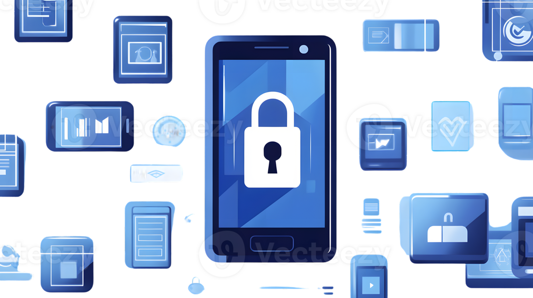 Secure Mobile Technology with Various App Icons and Lock Symbol png