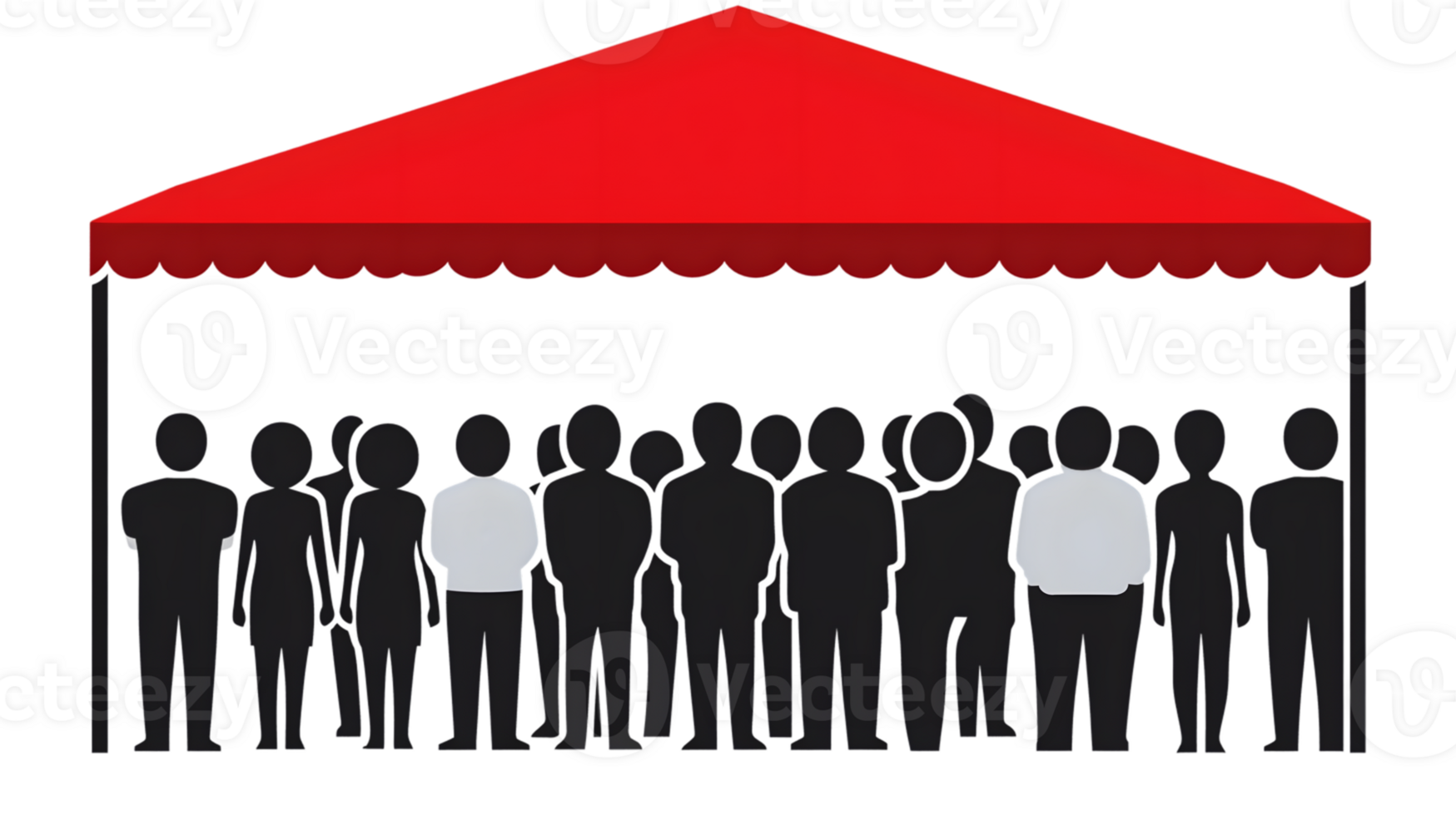 Silhouetted Figures Under a Red Canopy Ideal for Event Crowd and Gathering Themes png